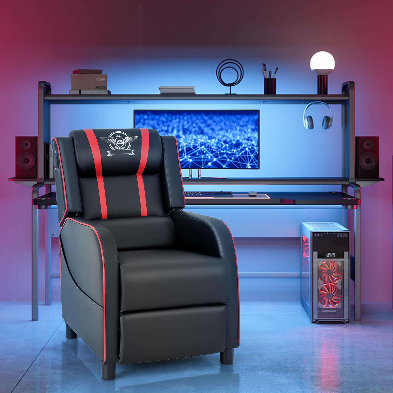 Giantex Gaming Massage Recliner Chair - Racing Style Gaming Sofa Chair with Reclining Backrest, Massage Lumbar Pillow 