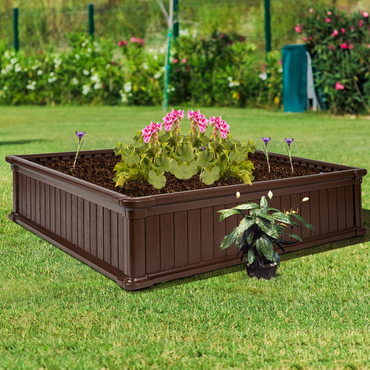 Planter for Flower Vegetables (48.5''Lx48.5''Wx12''H, Brown) 