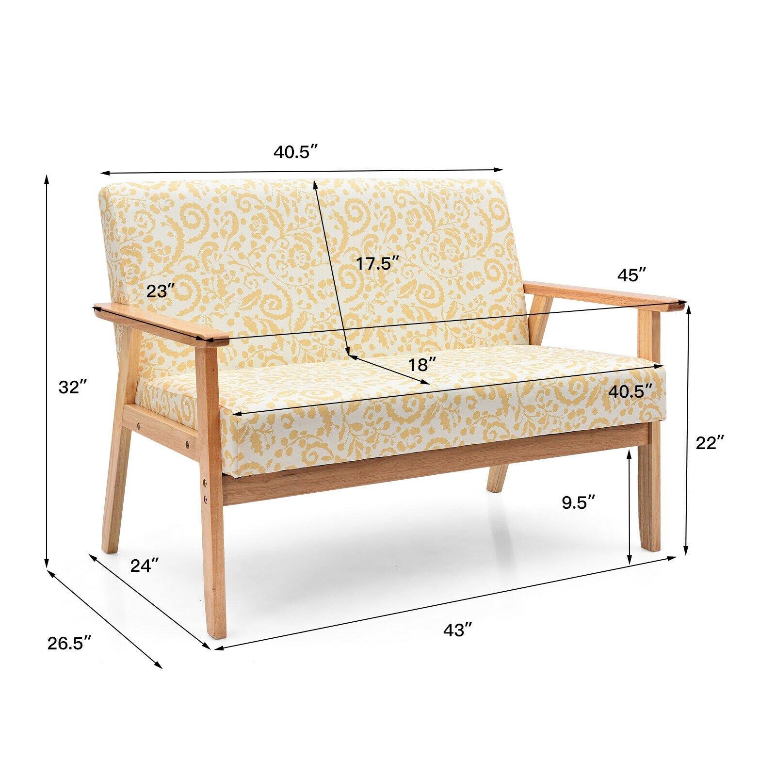 Giantex Mid-Century Wooden Loveseat, Upholstered Wooden Lounge Accent Chair 