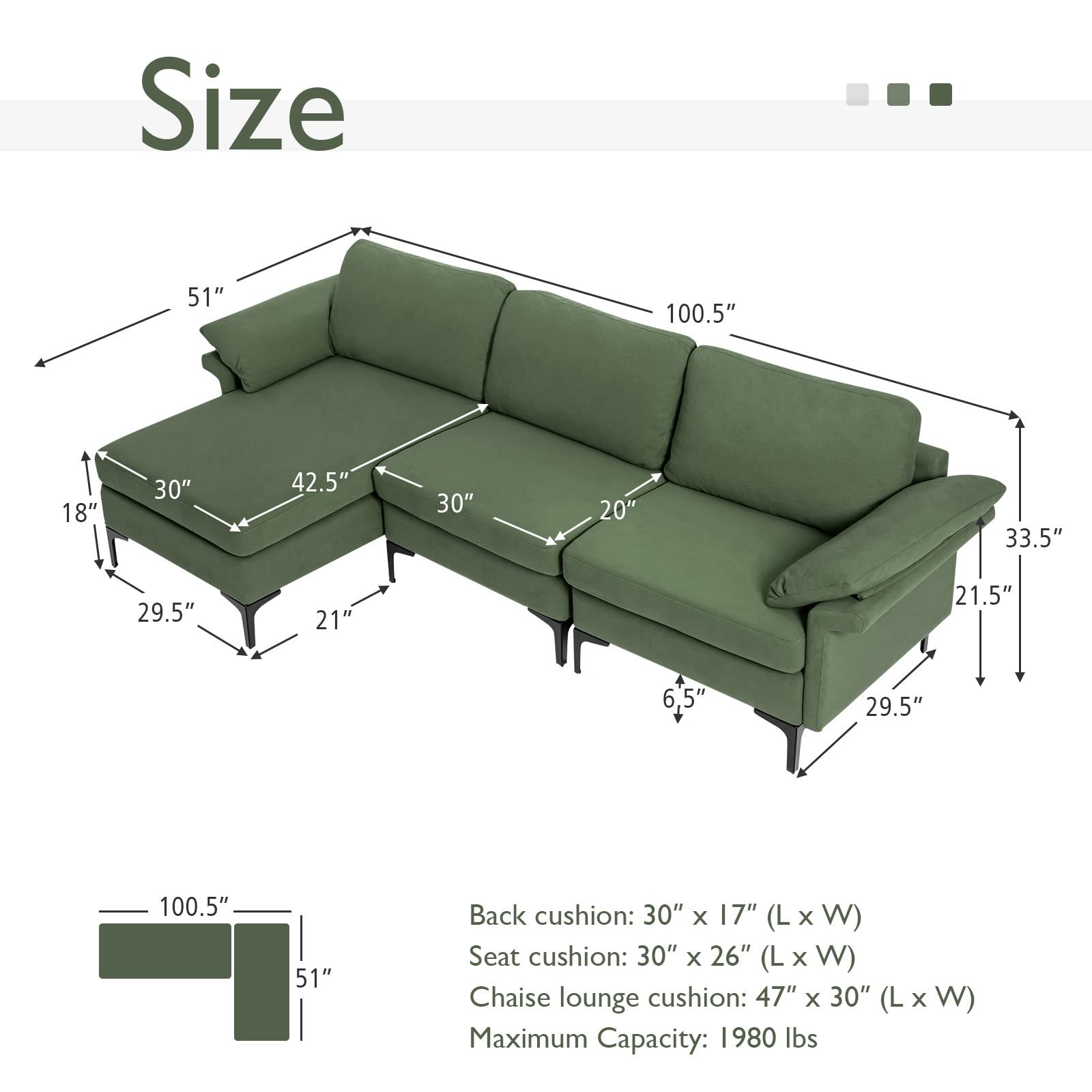 Giantex 100.5" L Convertible Sofa Couch, 3-Seat Sectional Sleeper with USB Ports & Socket 