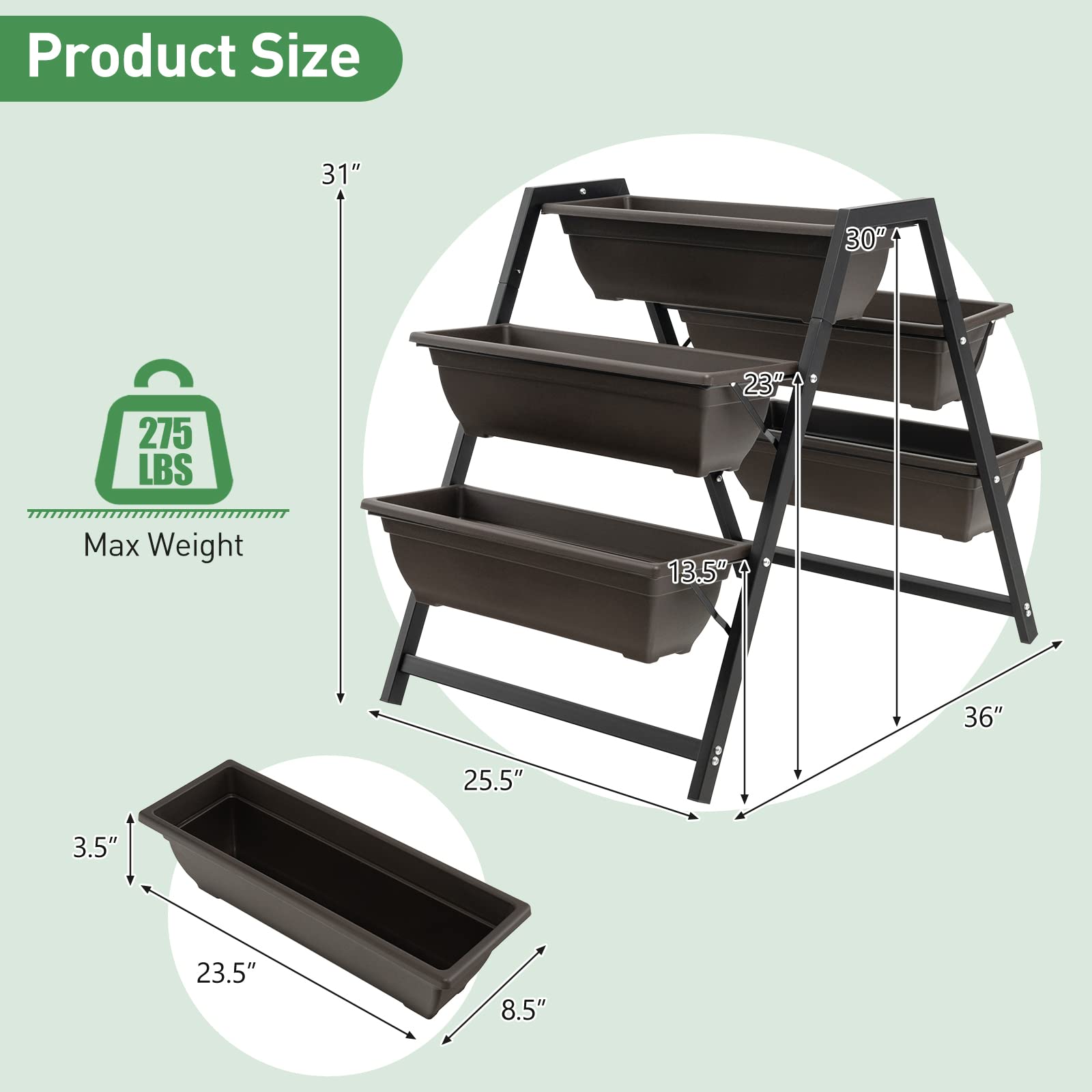 Giantex Set of 2 Vertical Raised Garden Bed, 5 Planter Boxes Container w/ Drainage Holes 