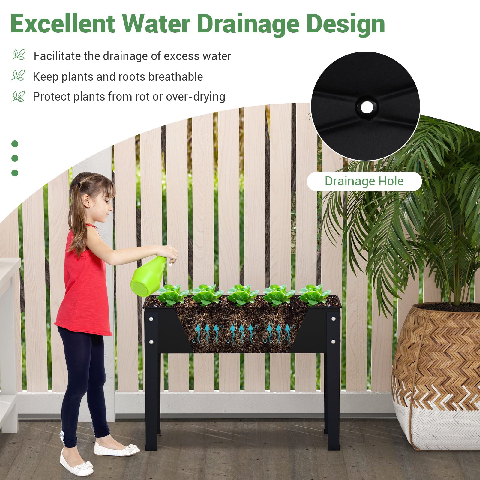 Giantex Raised Garden Bed, Metal Planter Box with Legs, Drain Hole, Outdoor Indoor Elevated Garden Box 