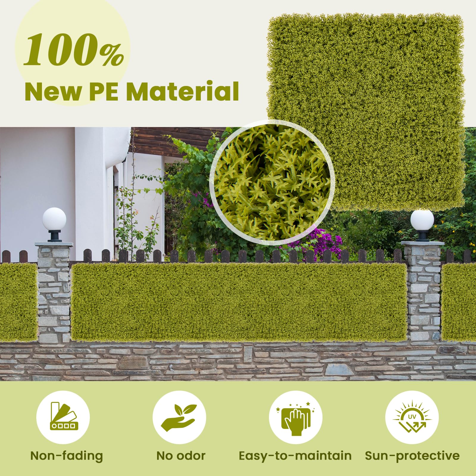 Giantex 12PCS 20" x 20" Grass Wall Panels Backdrop, Garden Privacy Fence Screen, 33.3 Sq.ft Artificial Moss Wall Panels 