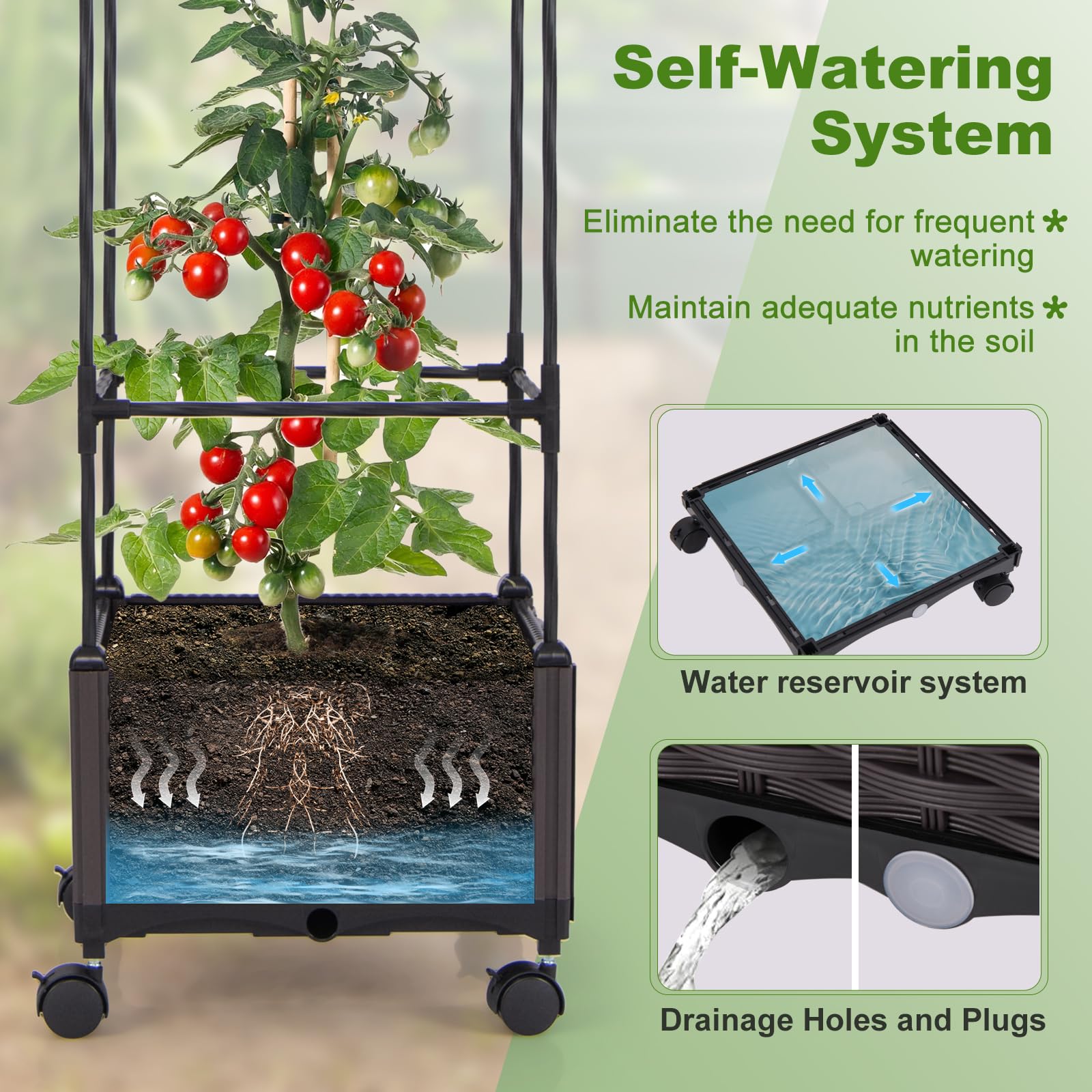 Giantex Raised Garden Bed with Tomato Cages, 67” Adjustable Height 