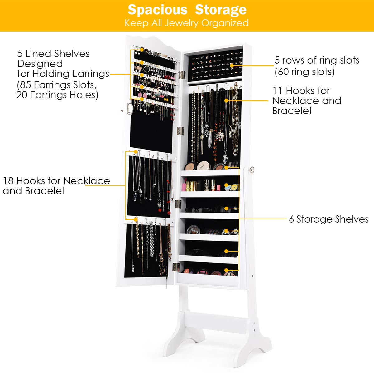 Giantex Jewelry Cabinet Armoire Lockable with Mirror 