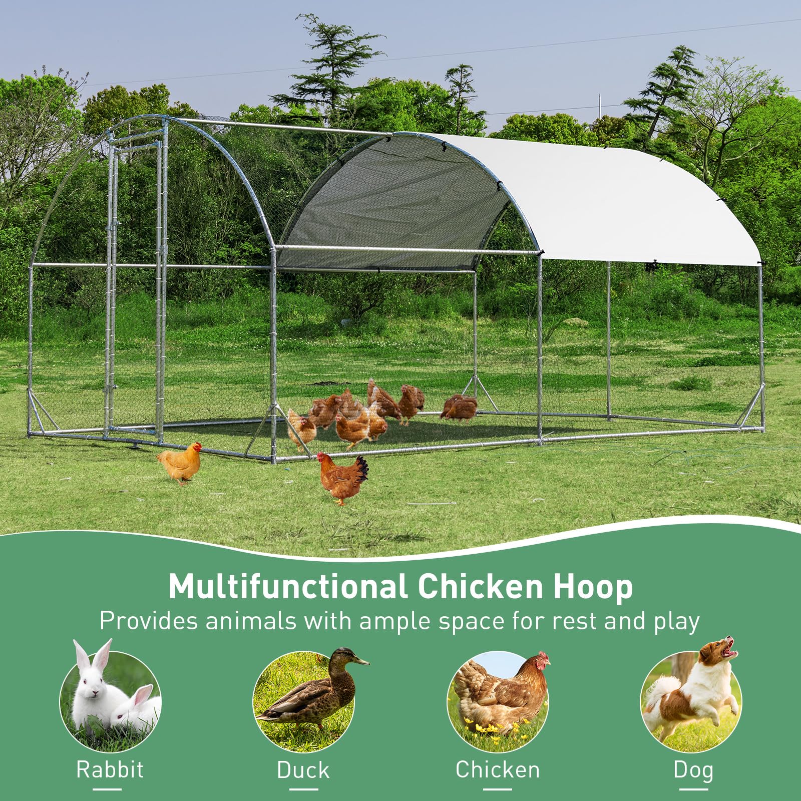 Giantex Metal Chicken Coop, Galvanized Walk-in Chicken Run with Waterproof PE Cover, Dome 
