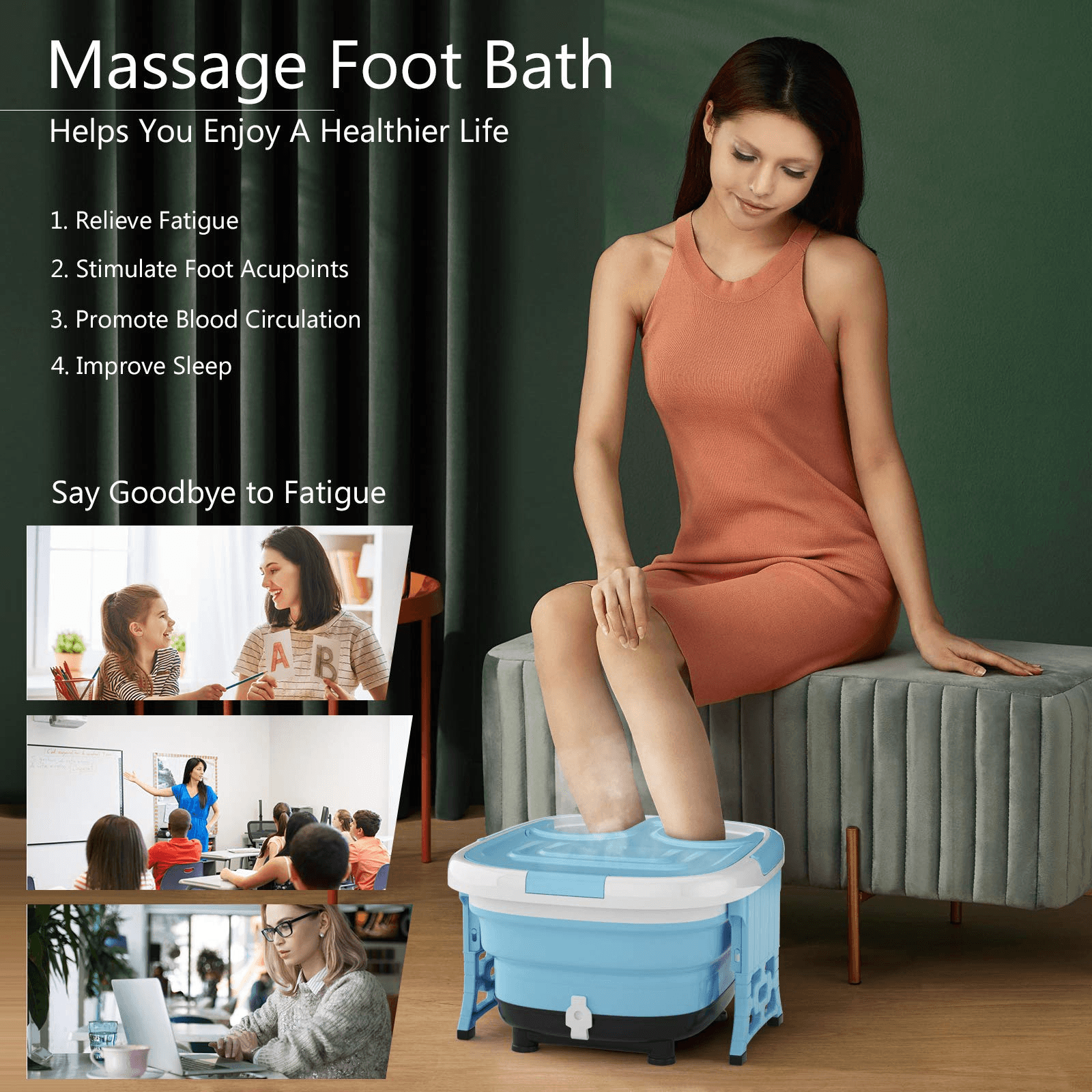 Giantex 6 in 1 Foot Spa Bath Massager Collapsible, Pedicure Tub Bath w/Folding Cover, Feet Salon Tub (Blue/Gray) 