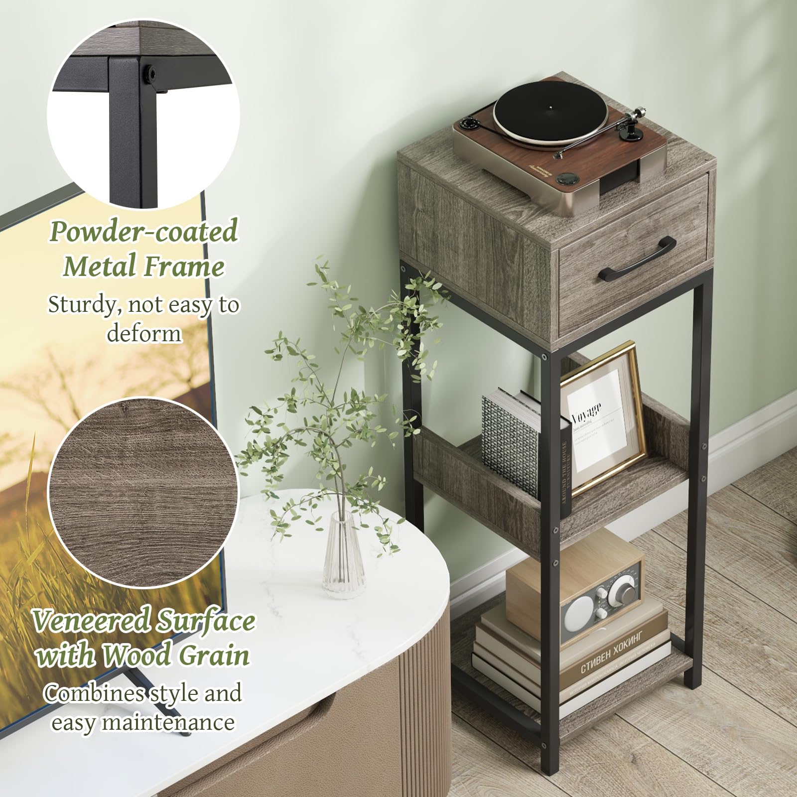 Giantex 3 Tier Tall Plant Stand Indoor, 36 Inch Corner Plant Holder with Drawer & Metal Frame 