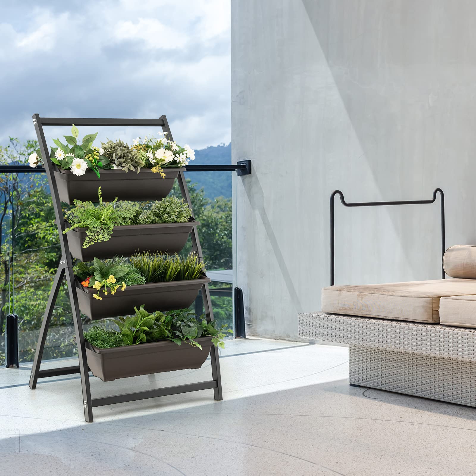Giantex 2 Pcs 4.1FT Vertical Raised Garden Bed, 4-Tier Elevated Planter Box 