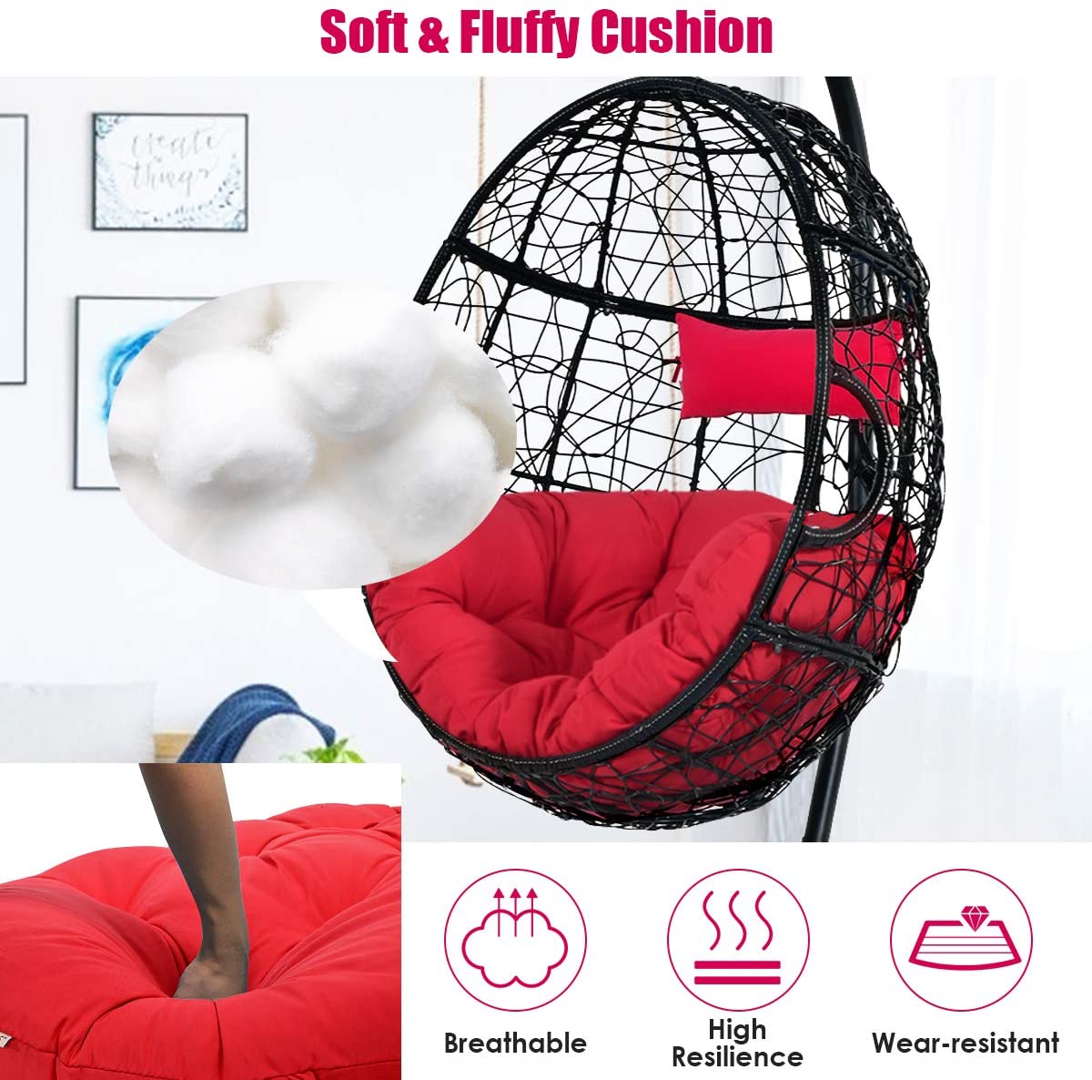 Hanging Egg Chair, Swing Chair with C Hammock Stand Set 