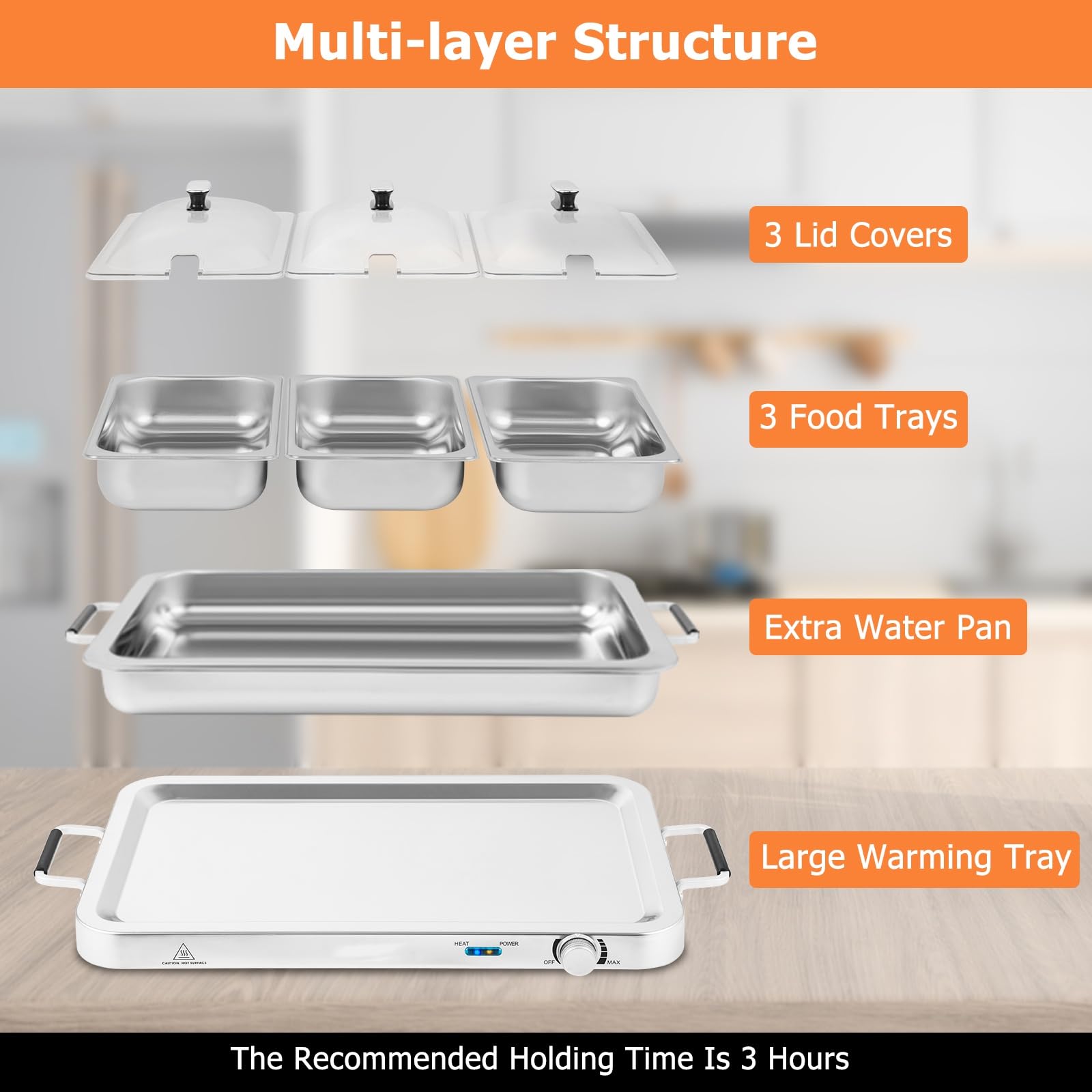 Giantex Buffet Server & Electric Food Warmer, 2-in-1 Food Warming Tray, Adjustable Temperature 