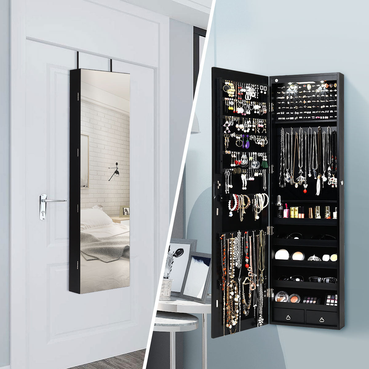 Wall Door Jewelry Armoire Cabinet with Full-Length Mirror