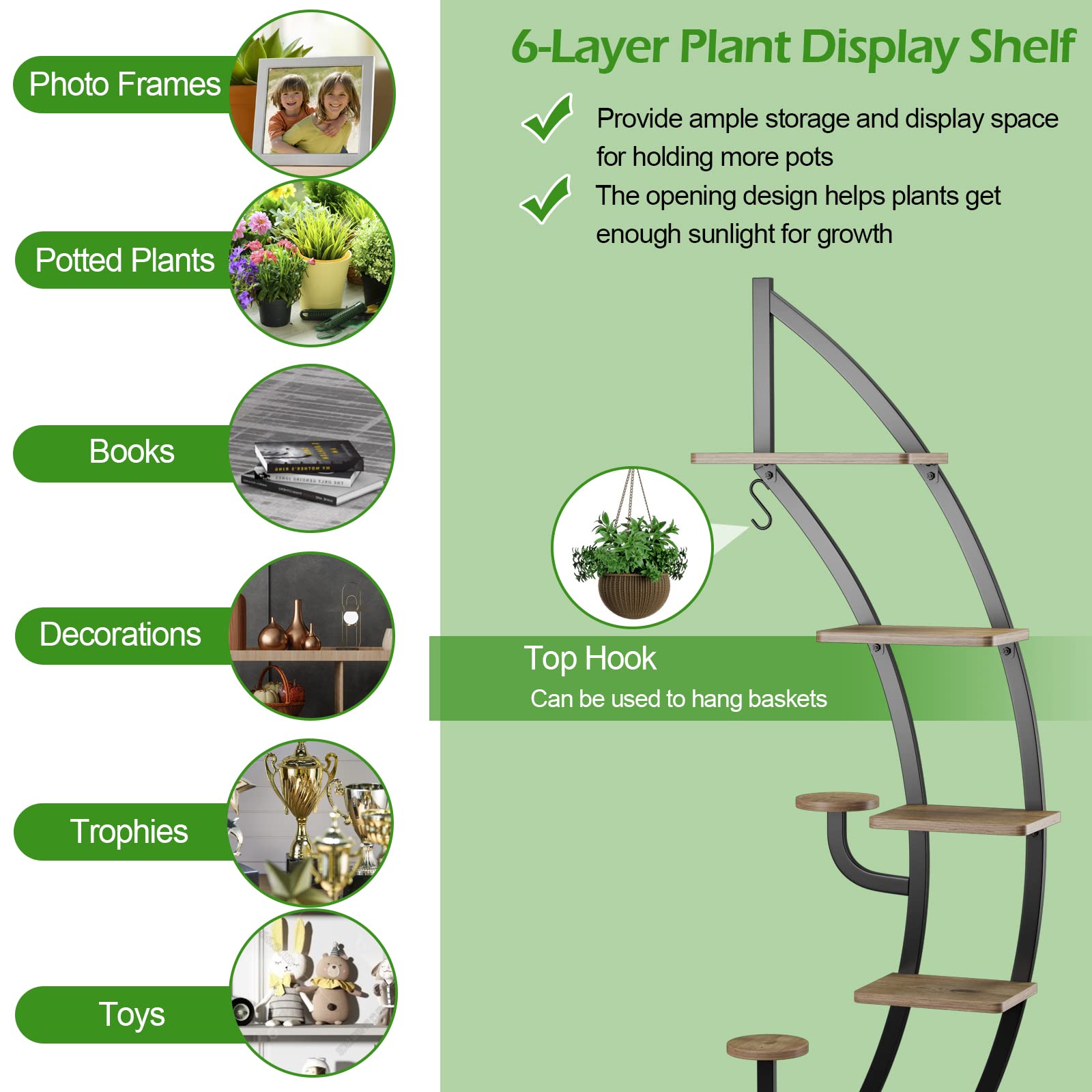 Giantex 6 Tier Metal Plant Stand Indoor, 61" Half Moon Plant Shelf 