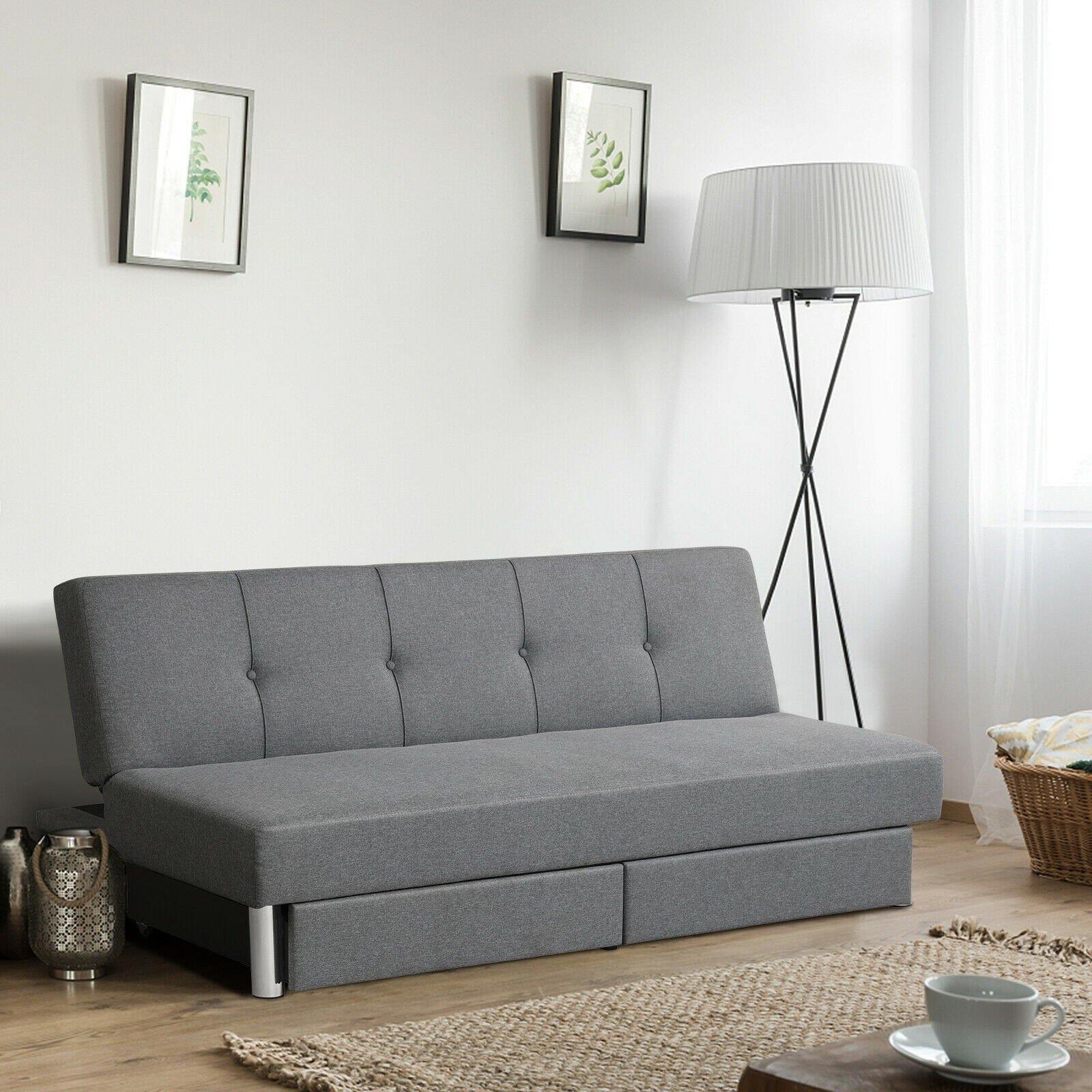 3-Seat Convertible Sofa Bed,Long Sofa w/ 2 Large Drawers, Ergonomic Sleeper w/ 3 Adjustable Angles 