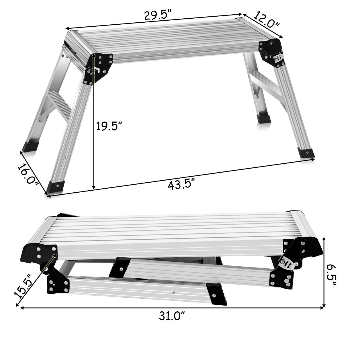 Giantex Capacity 330 LBS Heavy Duty Portable Bench Folding Ladders Stool w/Non-Slip Mat (Silver) 