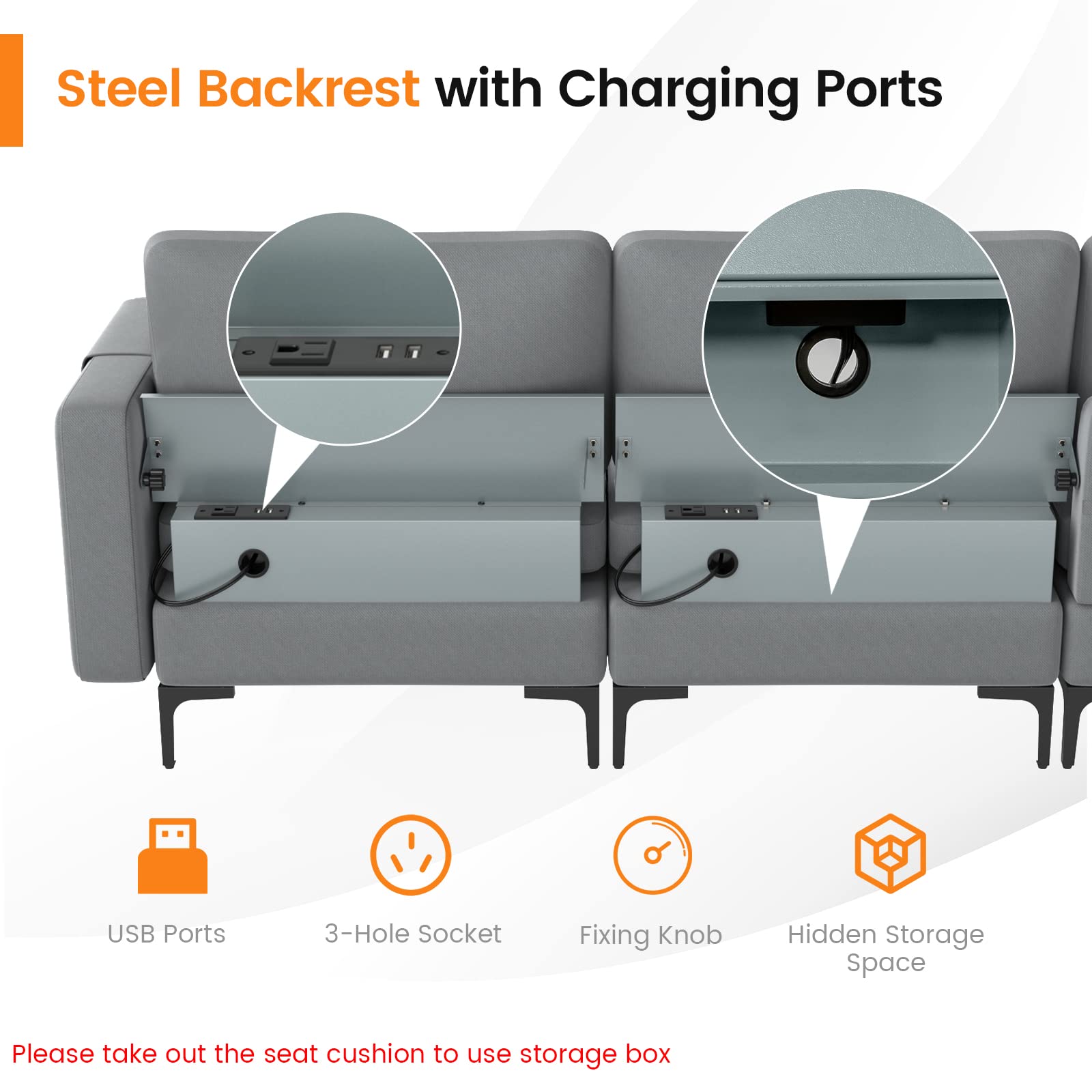Giantex Sectional Sofa Couch, Convertible Sleeper with 2 or 1 USB Ports Socket 