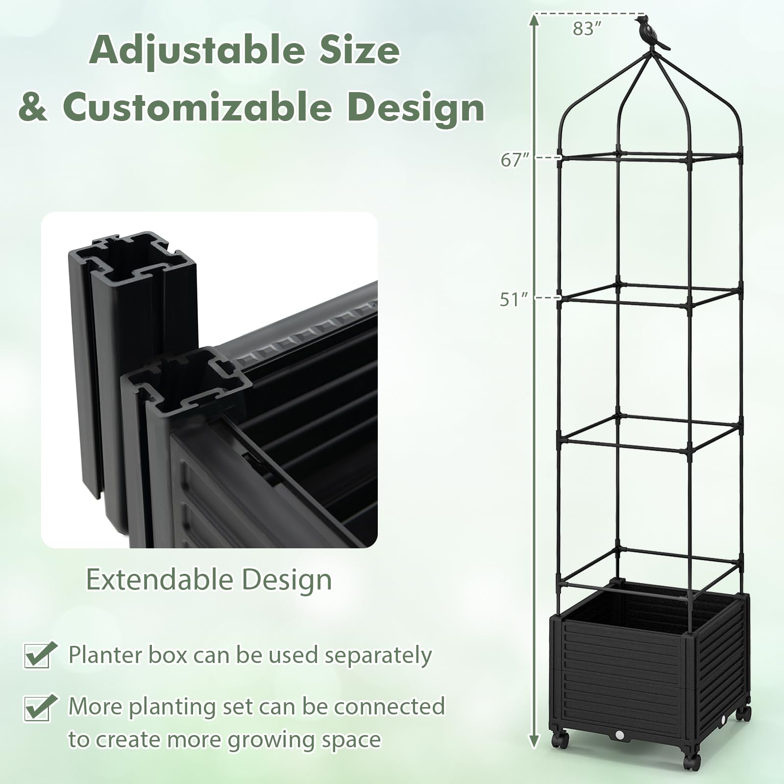 Giantex Raised Garden Bed with Tomato Cages, Obelisk & Bird Top 