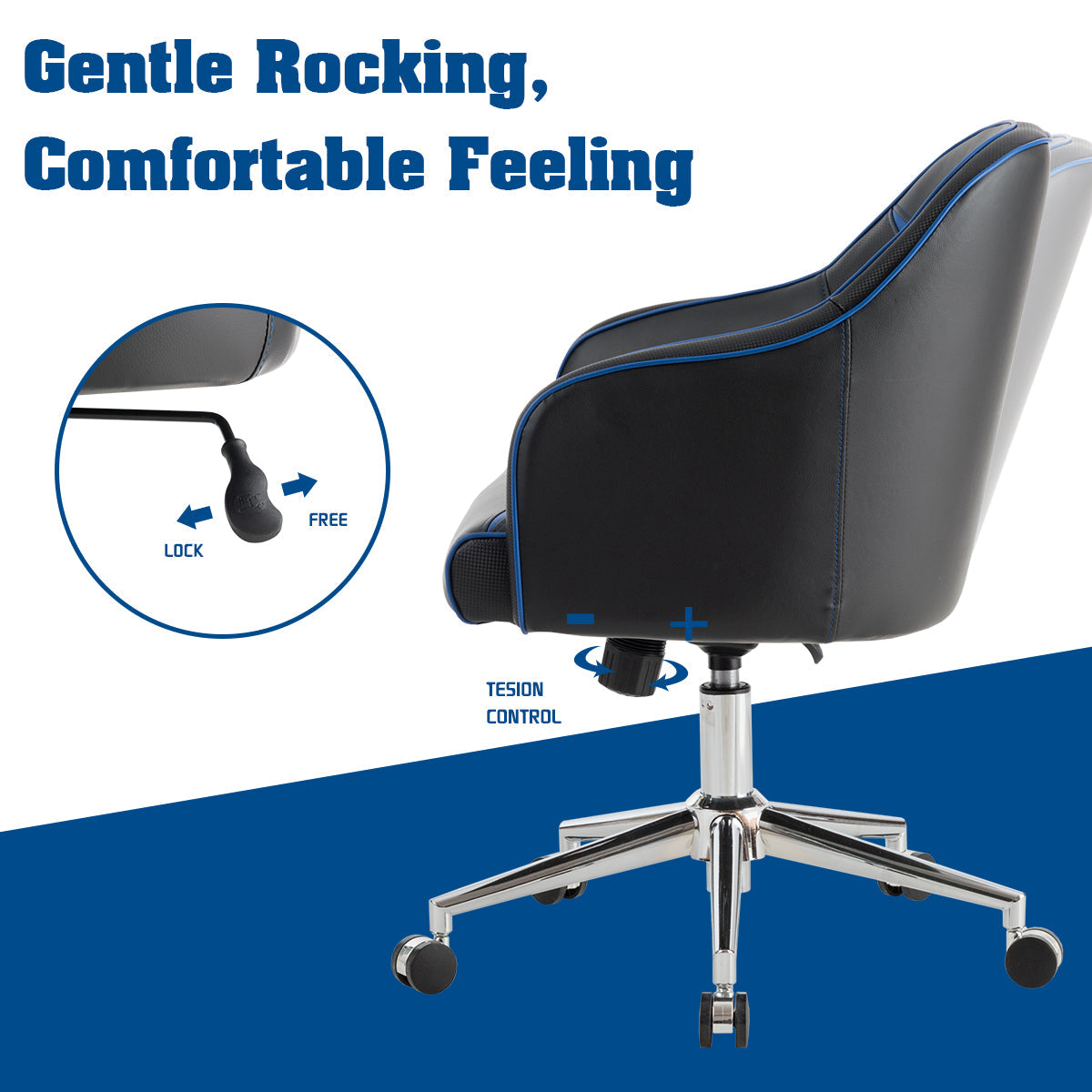 Giantex PU Leather Gaming Chair, Adjustable Height Mid-back Armchair w/ Massage Lumbar Pillow 