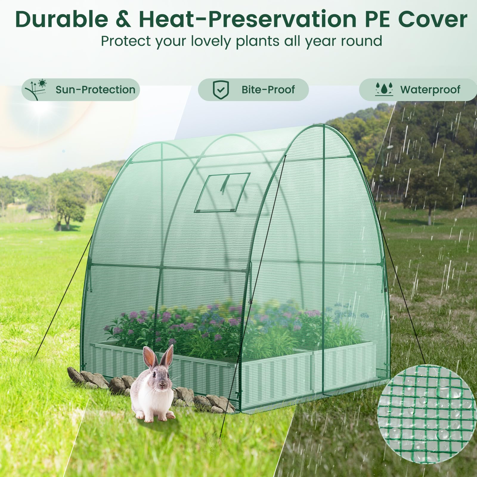 Giantex 6x6x6.6 FT Greenhouse, Outdoor Wall-in Tunnel Greenhouse with Ground Stakes, Rope, 2 Zippered Doors 