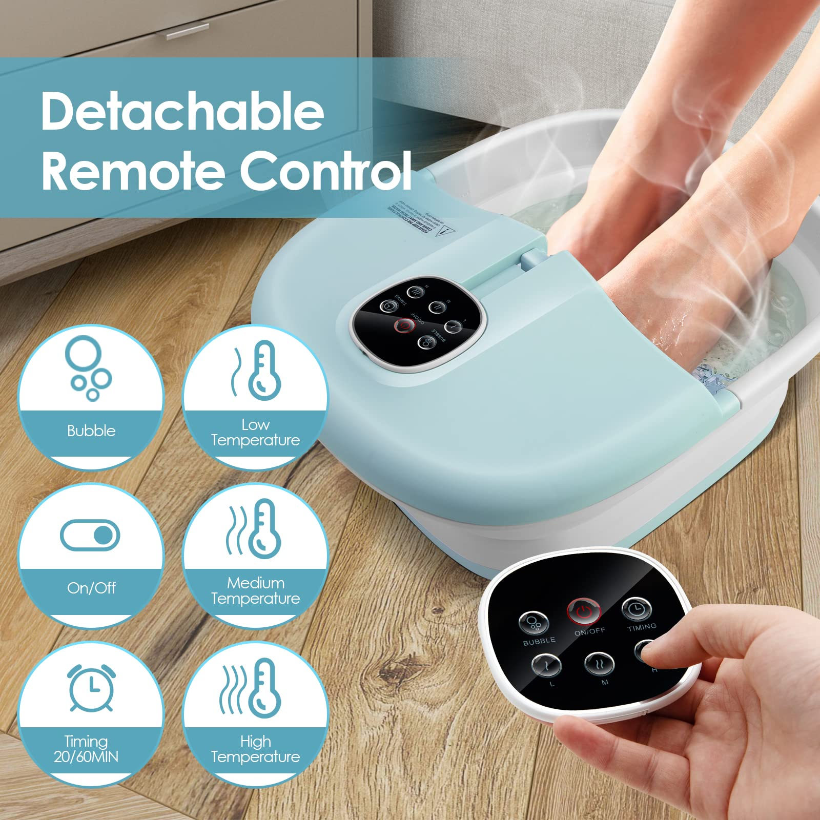 Collapsible Foot Spa Tub w/Remote Control | Pedicure Foot Spa 