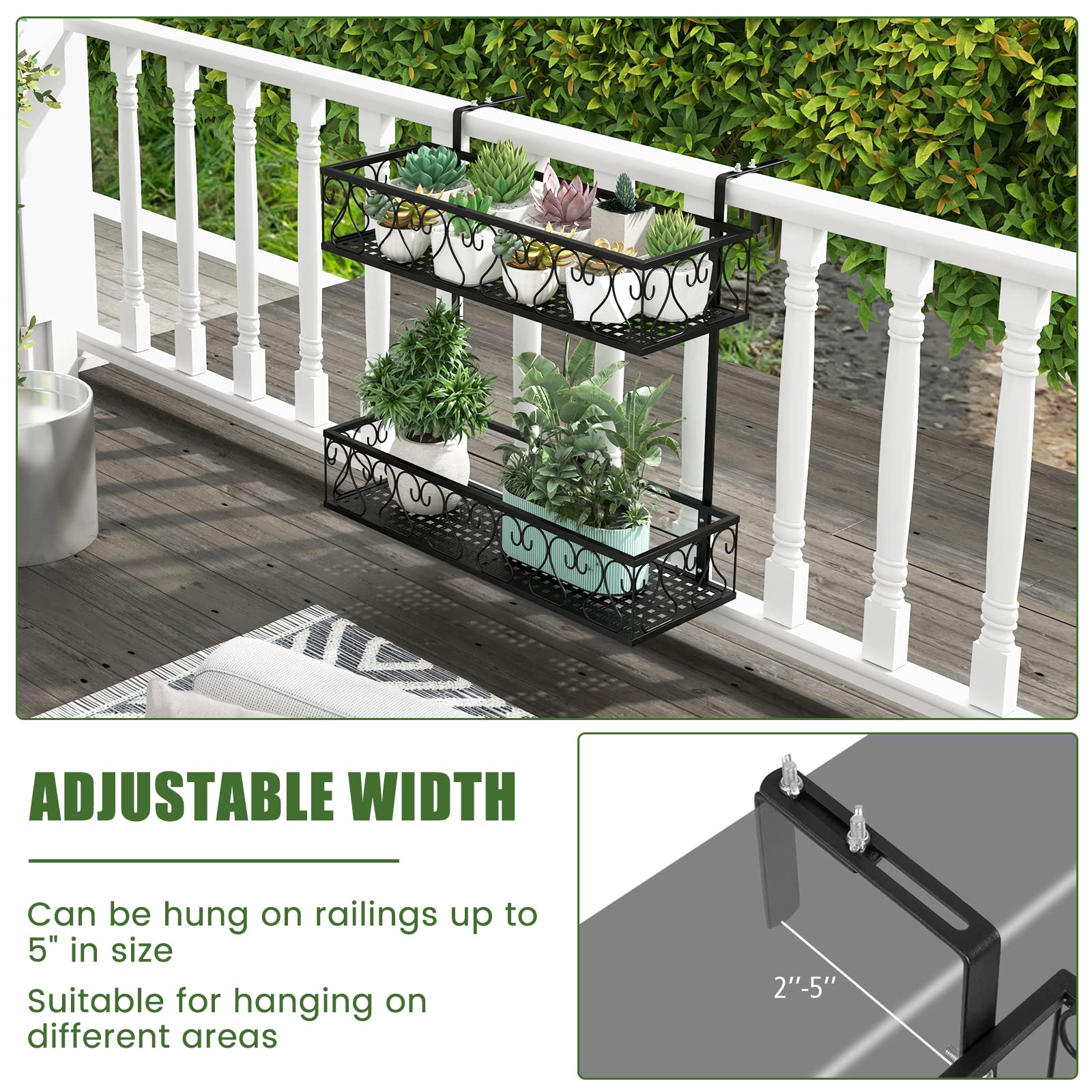 Giantex Balcoy Flower Pot Stand Rack w/ Adjustable Hooks & 2 Planter Baskets 