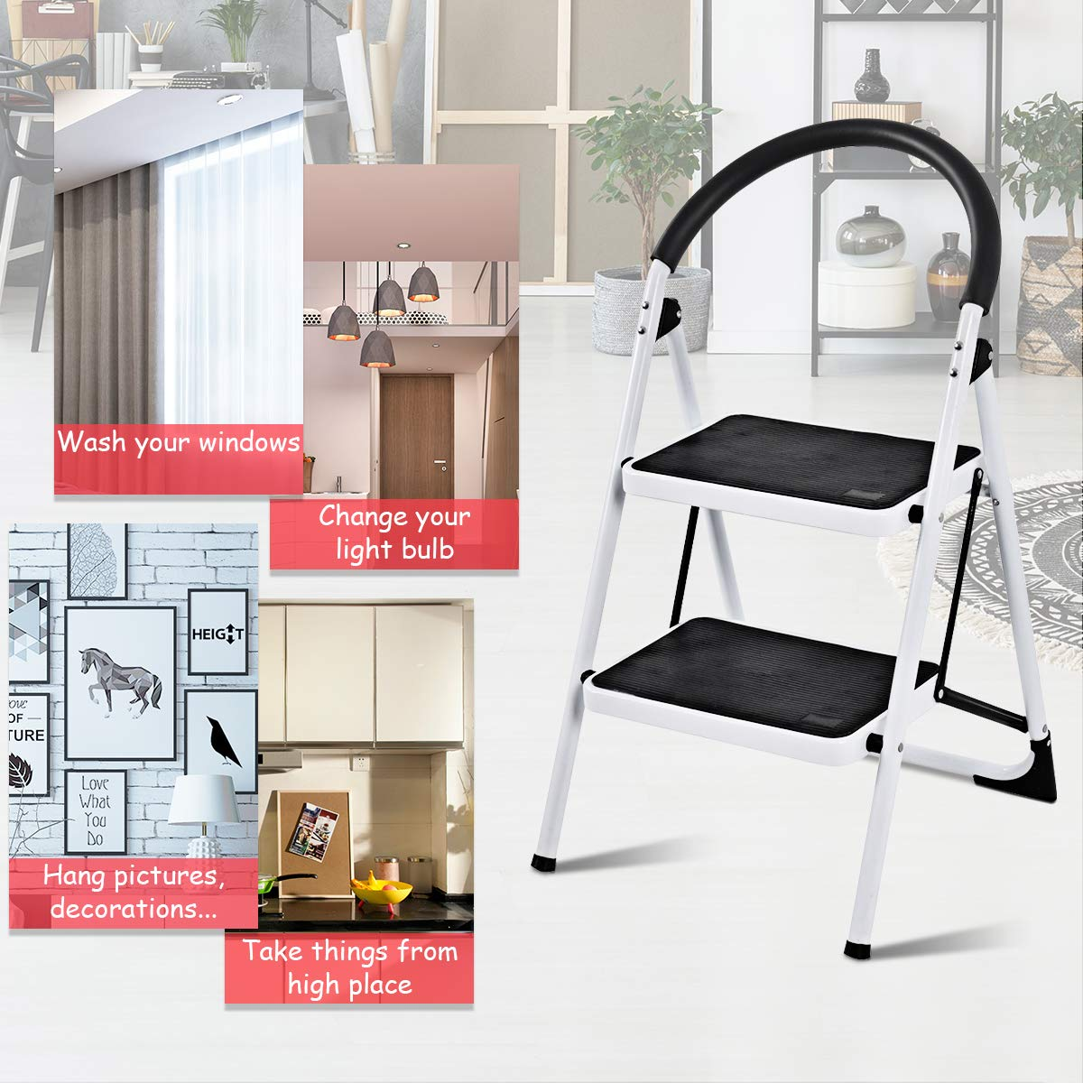 Giantex 2 Step Ladder Folding Step Stool Platform Home Kitchen Tool Multiuse Stepladder 