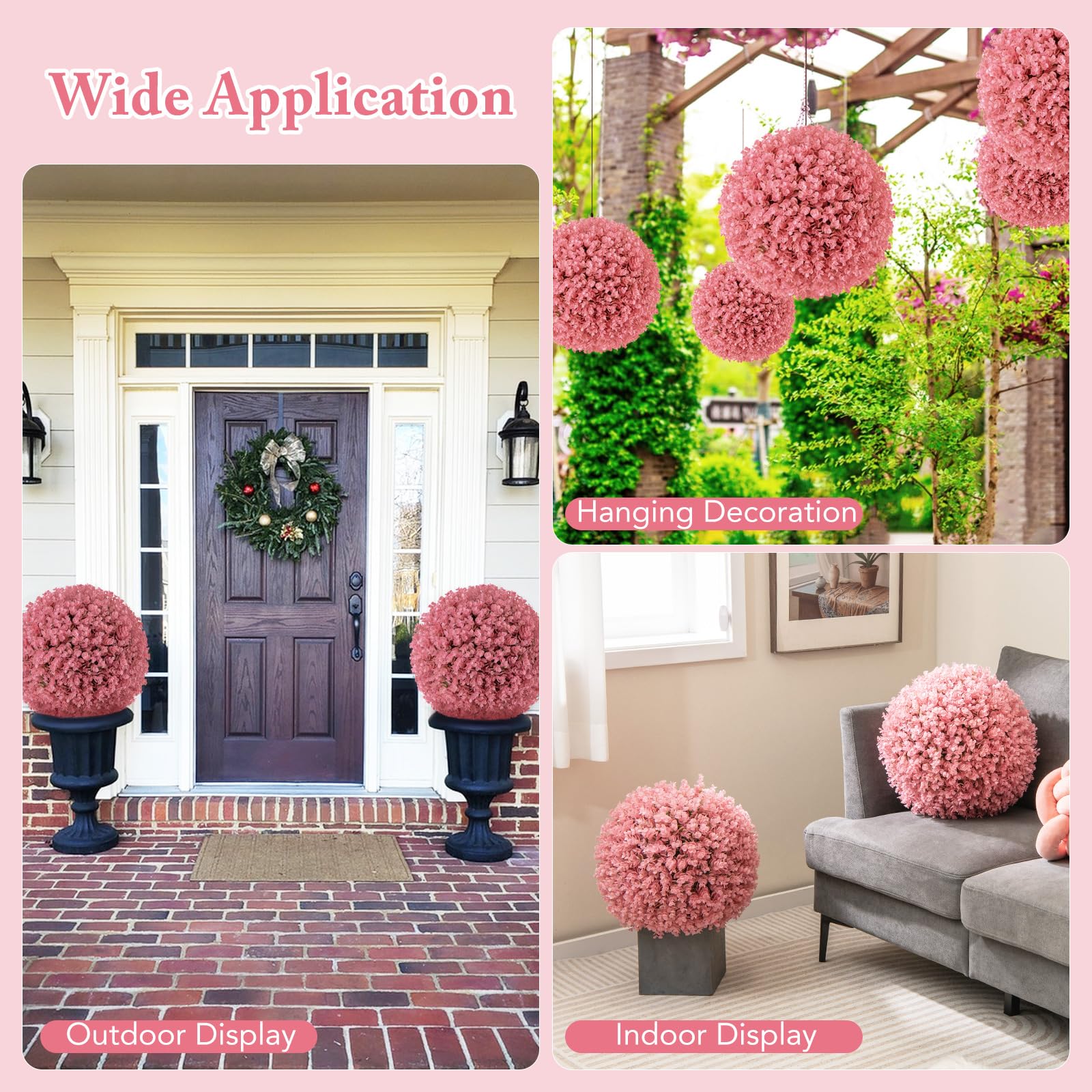 Giantex 2 PCS Artificial Plant Topiary Ball, 17.5'' Pink Faux Eucalyptus Decorative Balls for Wedding Home Decor 