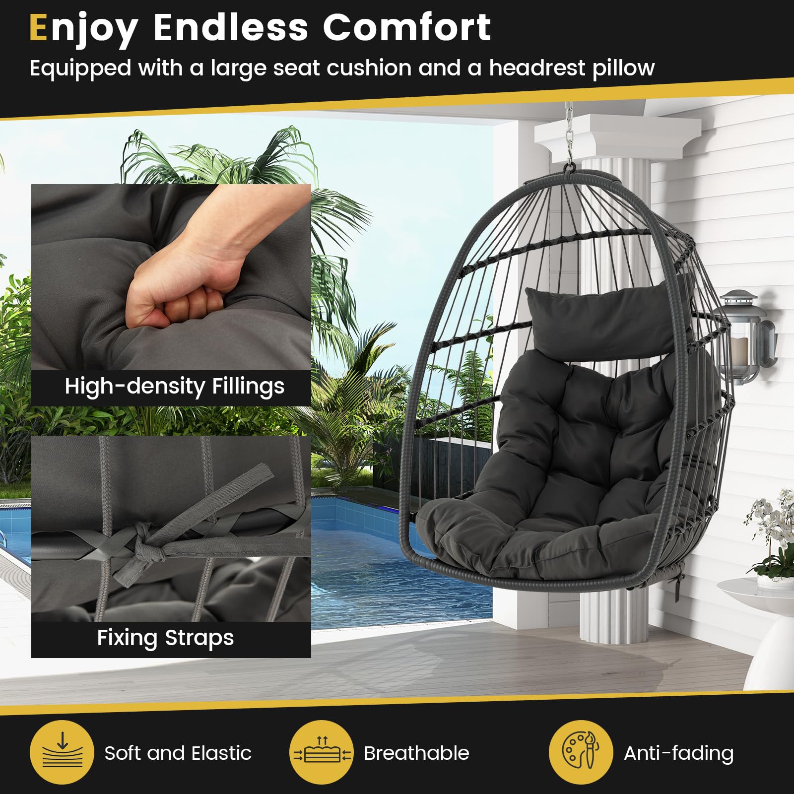 Giantex Foldable Hanging Egg Chair - Egg Swing Hammock Chair 