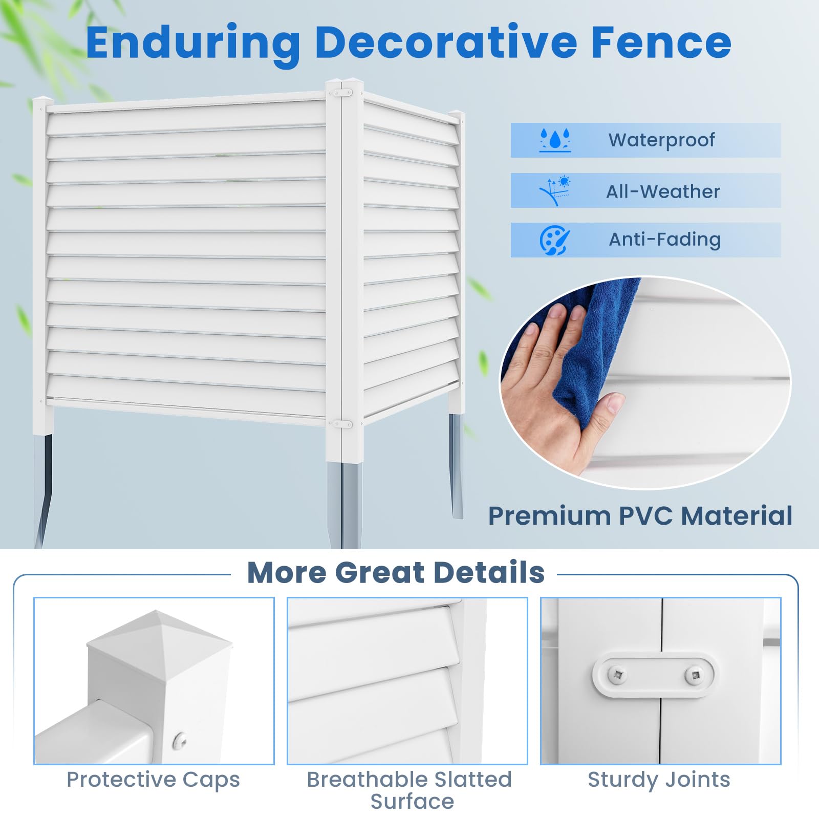 Giantex Air Conditioner Fence 2/4 Panels - 44''W x 45''H Outdoor Privacy Screens with 4 Metal Stakes, Decorative PVC Trash Can Enclosure