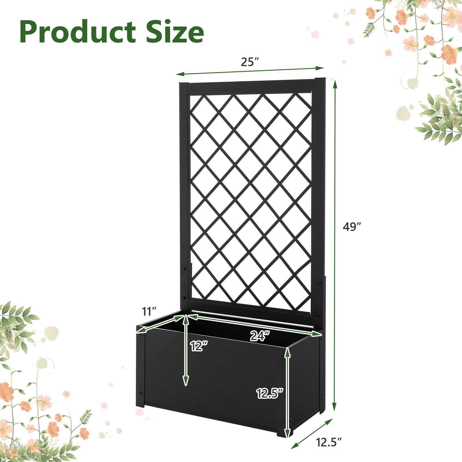Giantex Raised Garden Bed with Trellis, 49" Metal Vertical Planter with Garden Trellis 