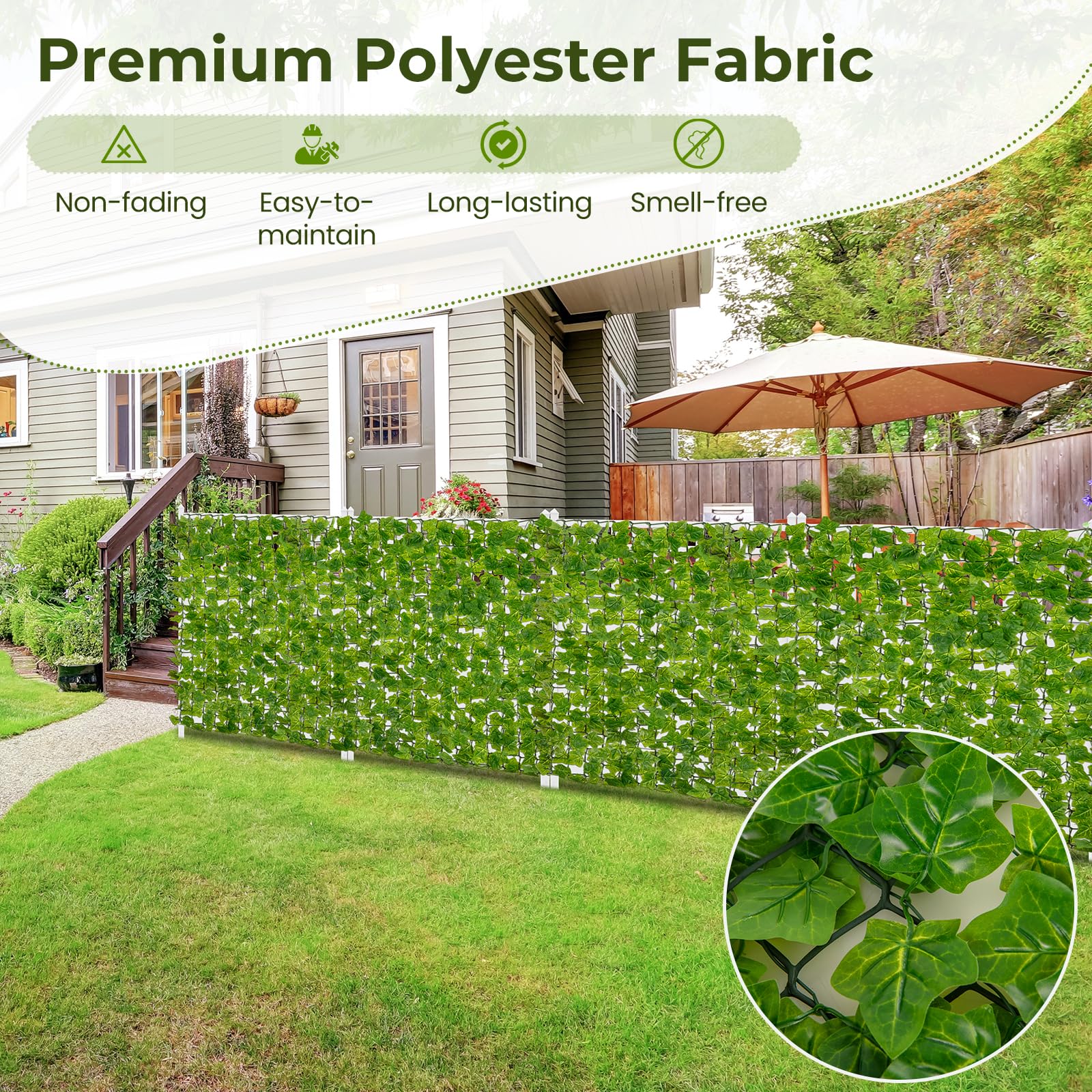 Giantex Artificial Ivy Privacy Fence 2 Pack - 120" x 40" Artificial Hedges Fence 