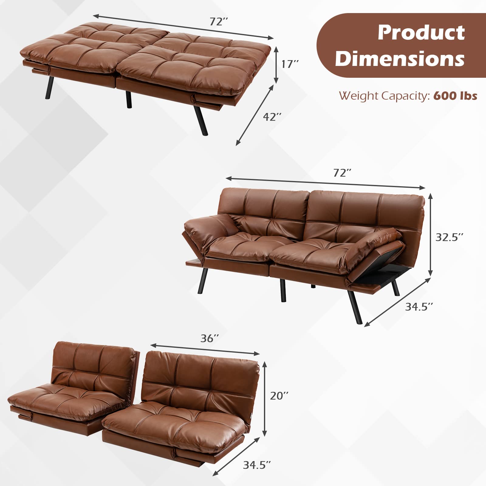 Giantex Futon Sofa Bed, Convertible Memory Foam Futon Couch Sleeper 