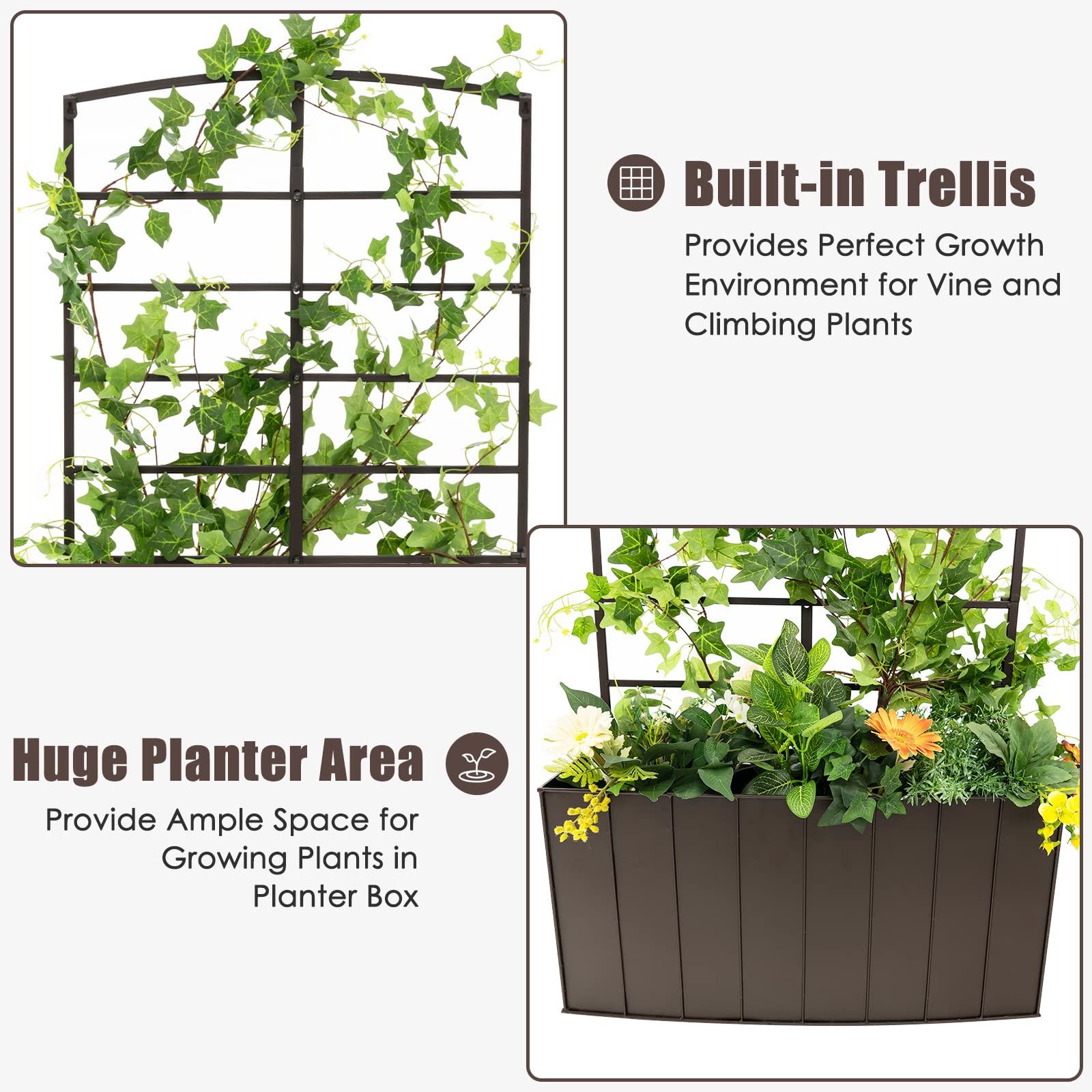 Giantex Raised Garden Bed with Trellis, Vertical Bed Box with Lattice for Vine Flowers Climbing or Hanging 