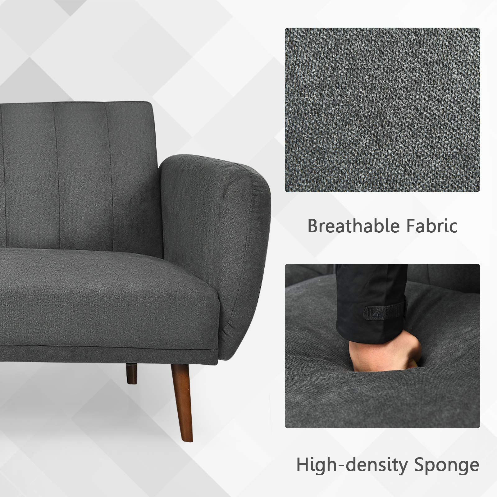 Giantex Foldable Futon Sofa Bed, Convertible Sofa Couch Upholstered Futon Sleeper Sofa with Pillow 