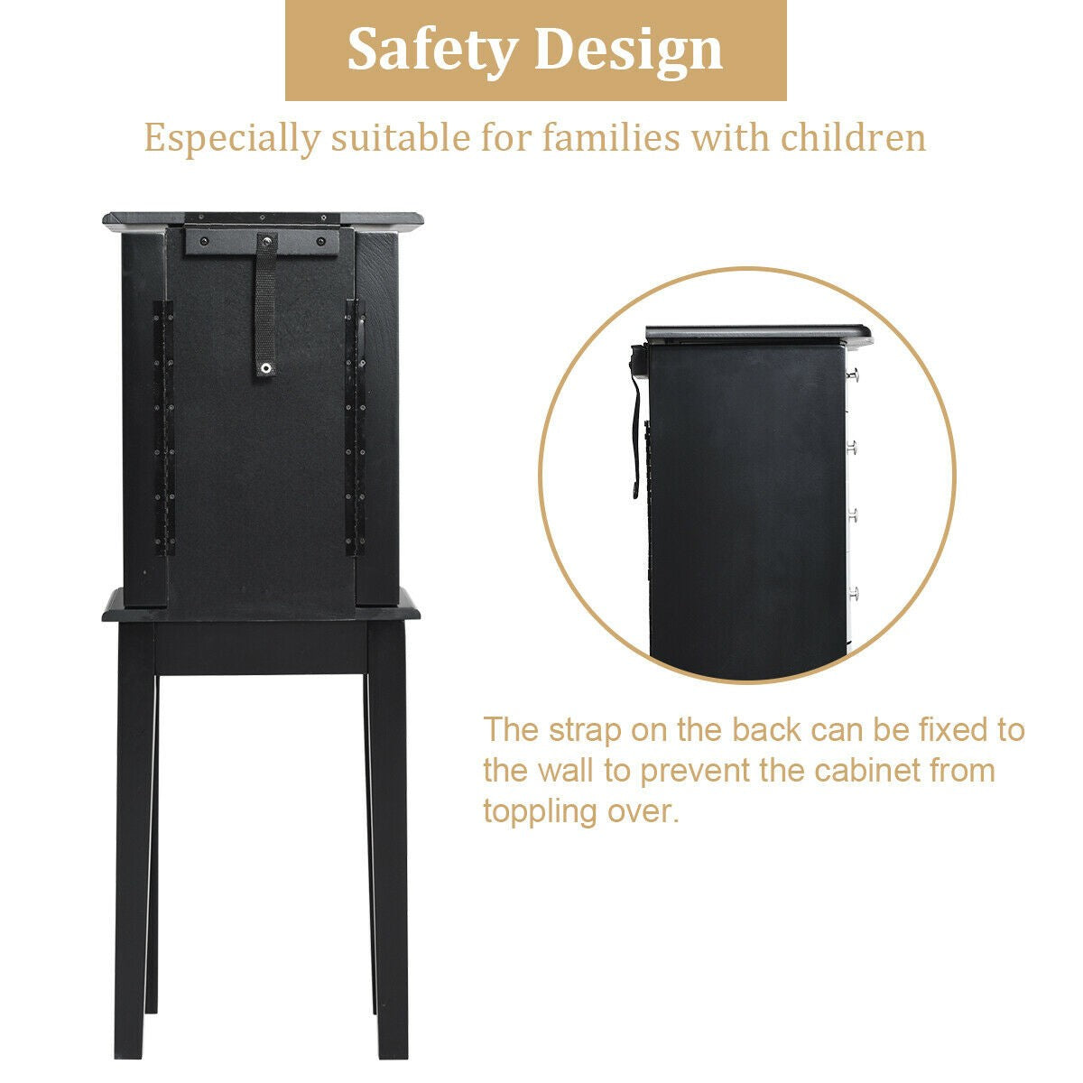 Jewelry Chest Armoire Cabinet Standing with Mirror 