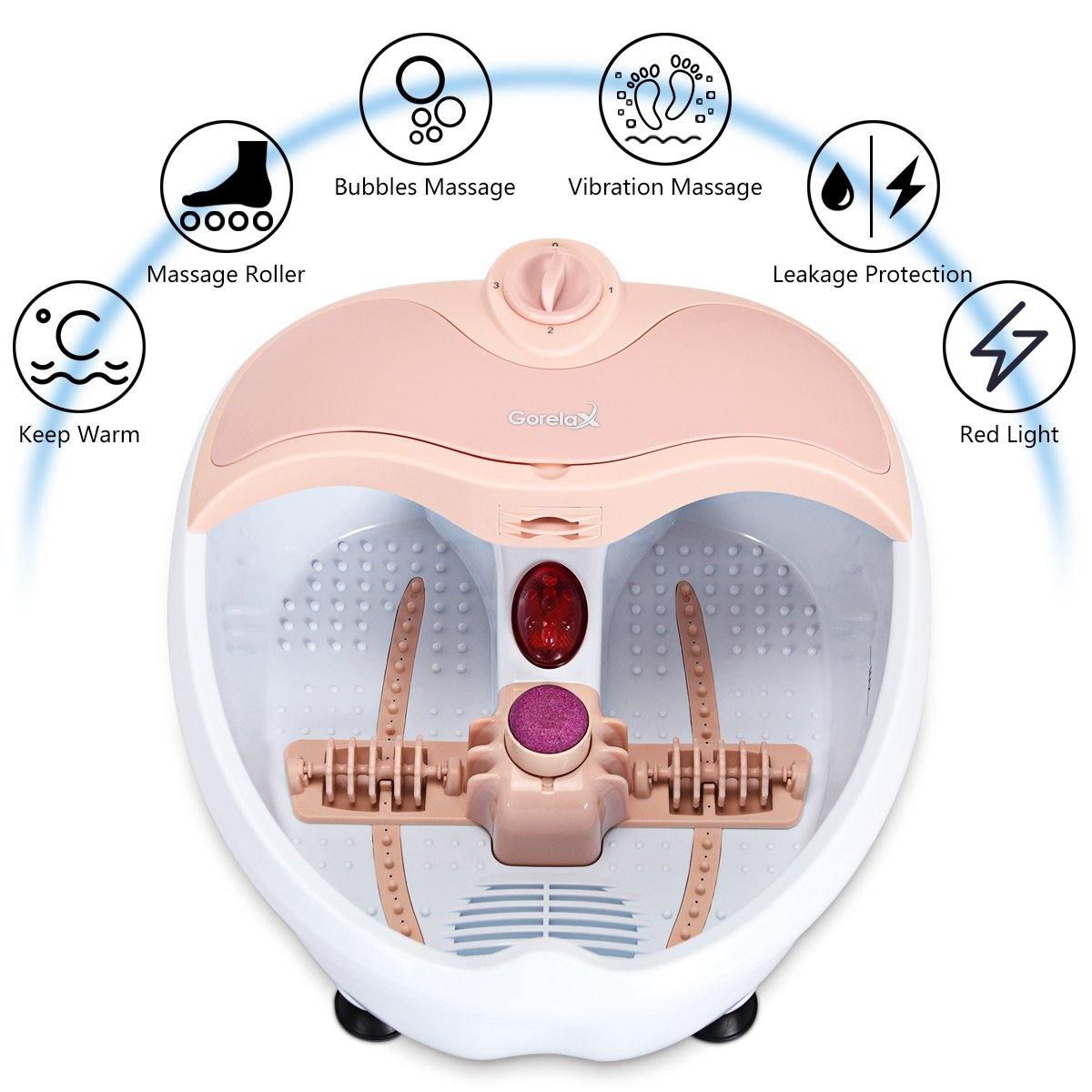 Giantex Foot Bath Massager Spa, Double-Layer Barrel Non-Cracking Foot Baths w/Callus Remover (Pink) 