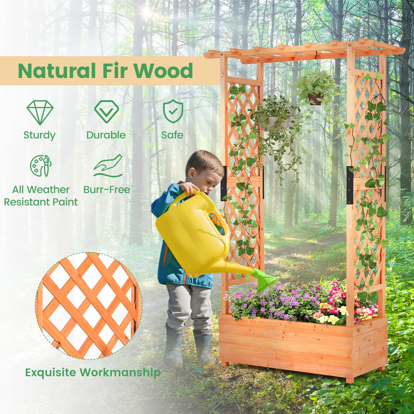 Giantex Raised Garden Bed with 2-Sided Trellis & Hanging Roof 