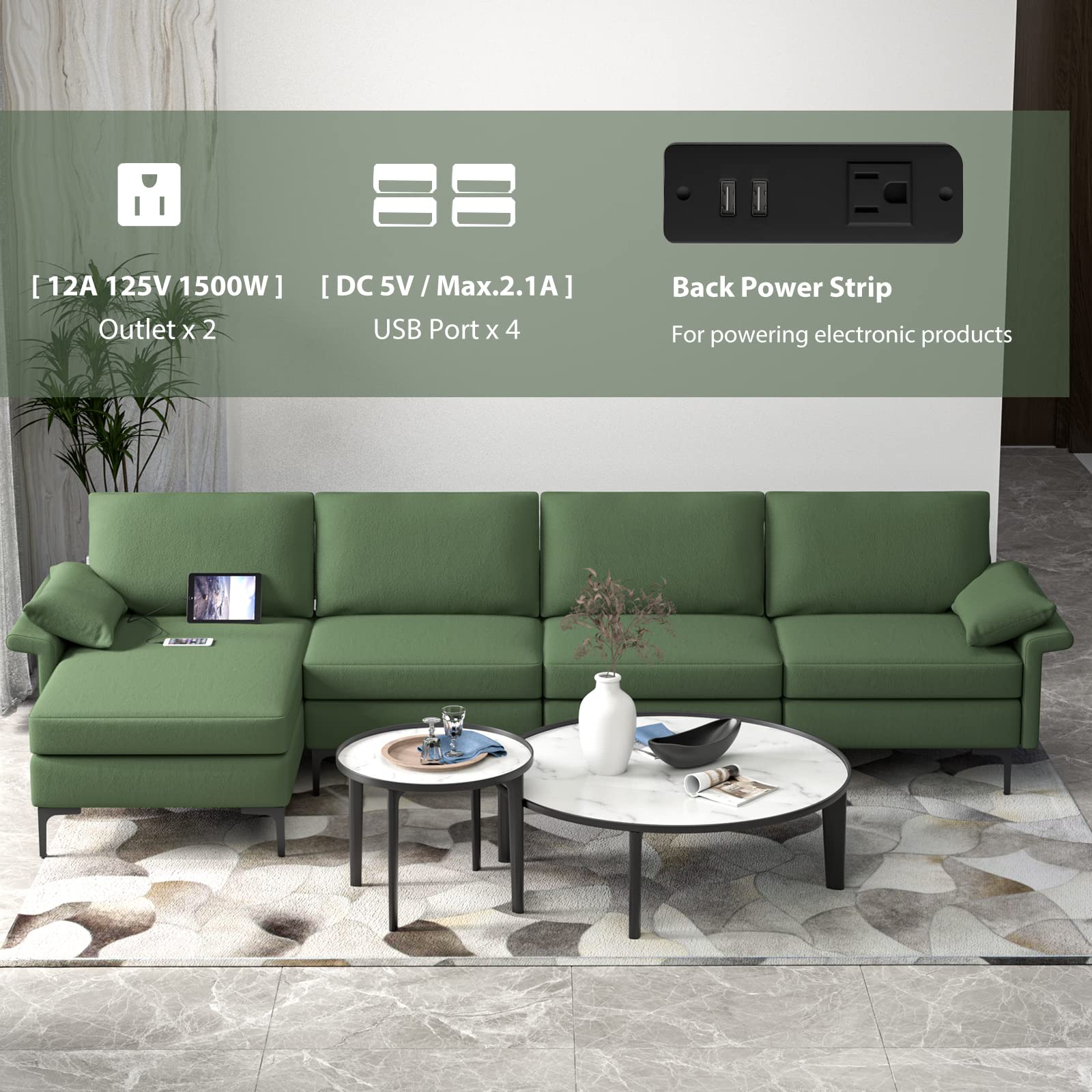 Giantex 130.5" L Convertible Sofa Couch, Sectional Sleeper 