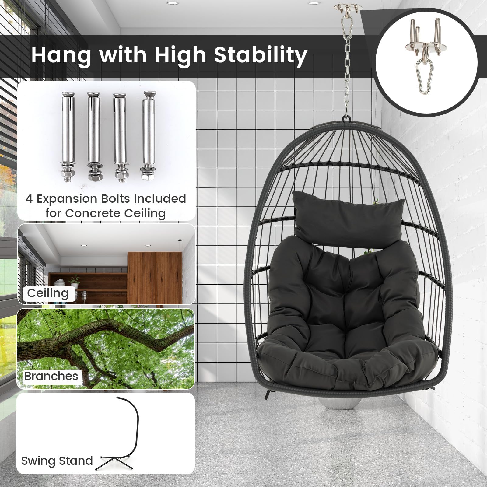 Giantex Foldable Hanging Egg Chair - Egg Swing Hammock Chair 
