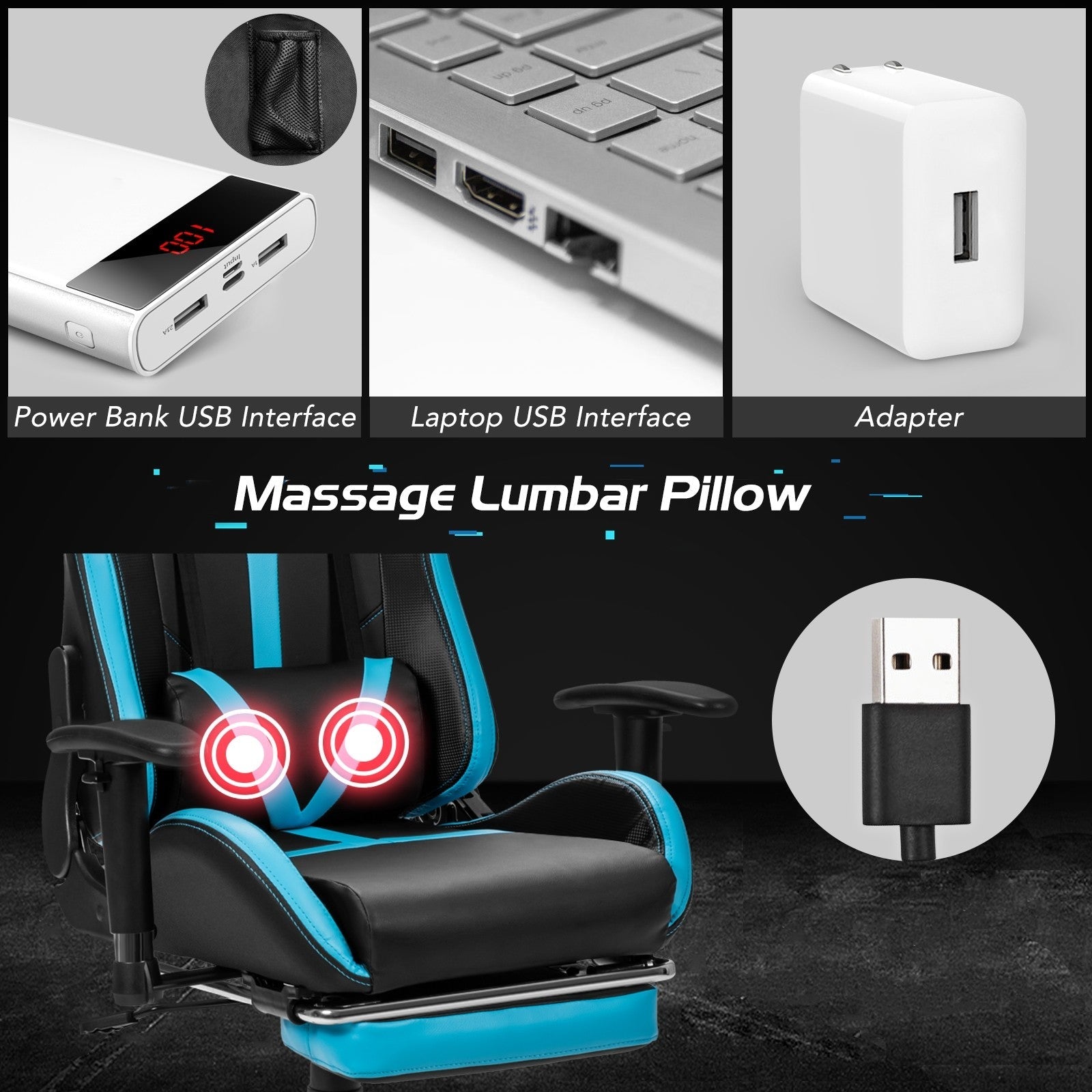 Computer Gaming Chair, Adjustable Massage Gaming Chair