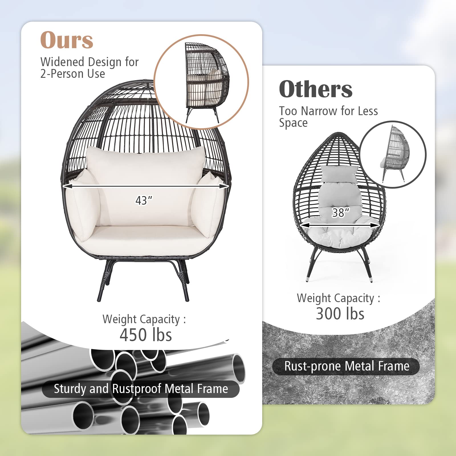 Giantex PE Rattan Egg Chair - Oversized Hammock Chair with Thick Cushions & Sturdy Metal Frame 