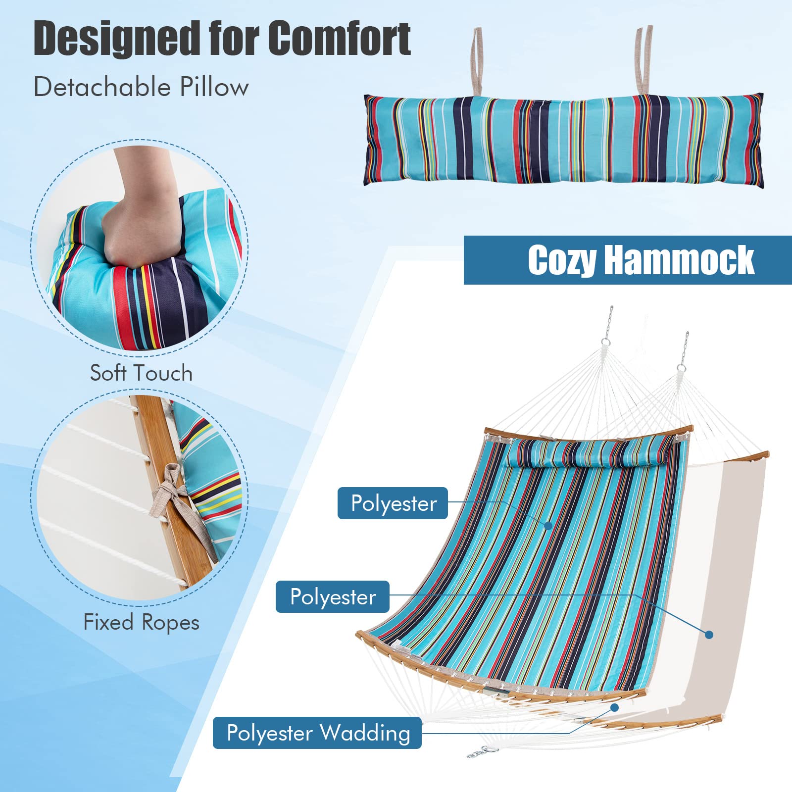 Giantex Hammock with Stand Included Portable 2-Person Outdoor Hammock(Blue & Red) 