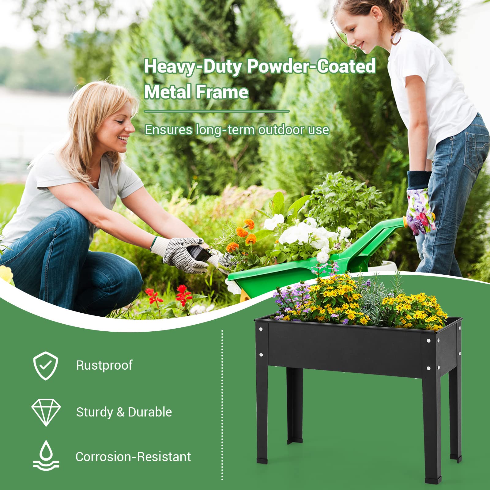 Giantex Raised Garden Bed, Metal Planter Box with Legs, Drain Hole, Outdoor Indoor Elevated Garden Box 