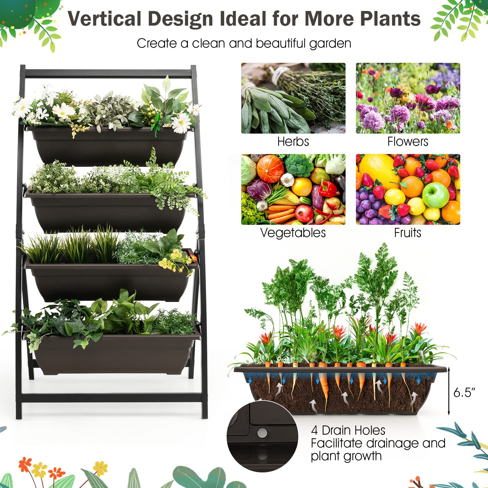 Giantex 2 Pcs 4.1FT Vertical Raised Garden Bed, 4-Tier Elevated Planter Box 