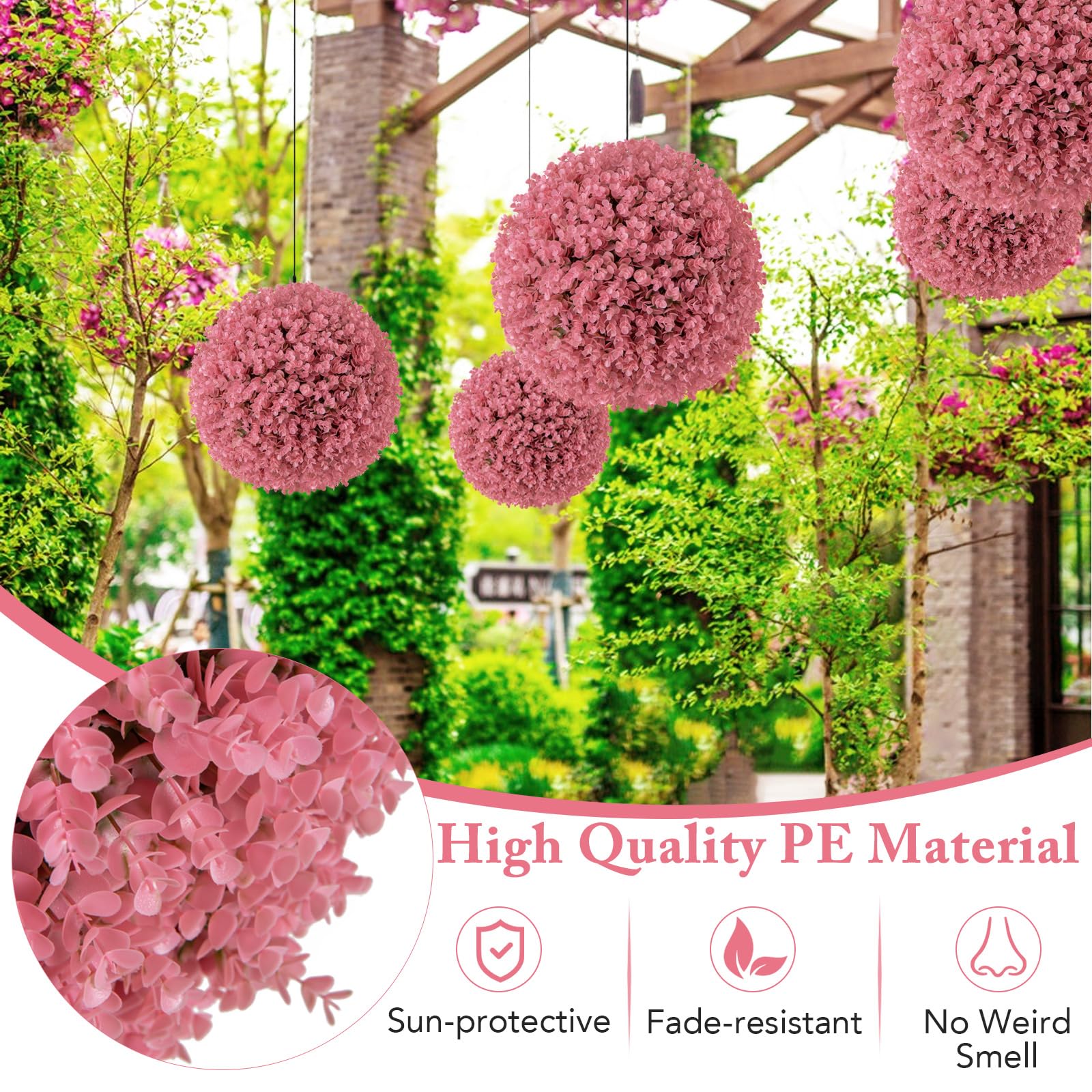Giantex 2 PCS Artificial Plant Topiary Ball, 17.5'' Pink Faux Eucalyptus Decorative Balls for Wedding Home Decor 