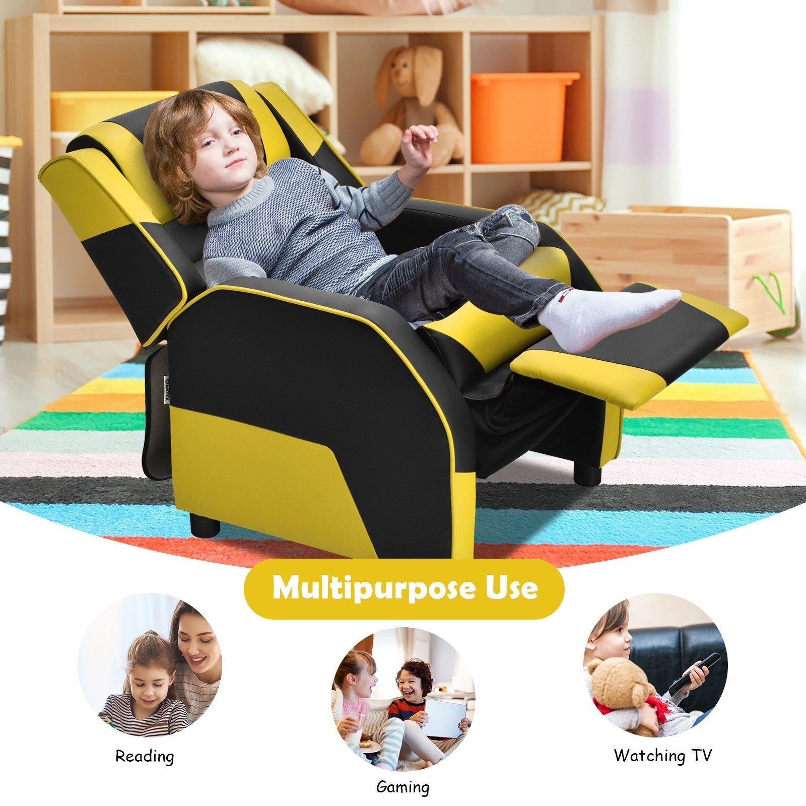 Kids/Youth Gaming Recliner Chair, Ergonomic PU Leather Armchair Lounge Chair for Living & Gaming Room 