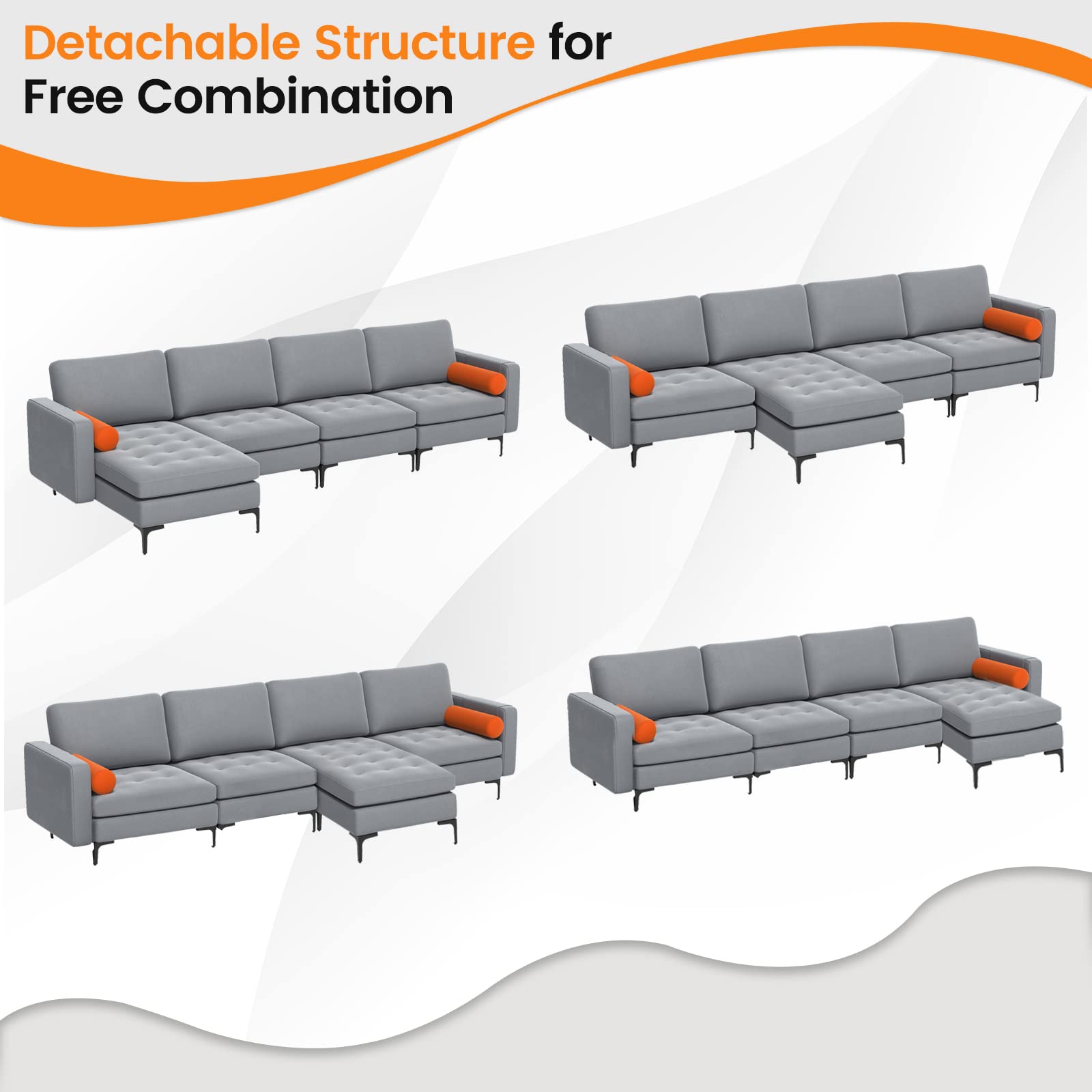 Giantex Sectional Sofa Couch, Convertible Sleeper with 2 or 1 USB Ports Socket 