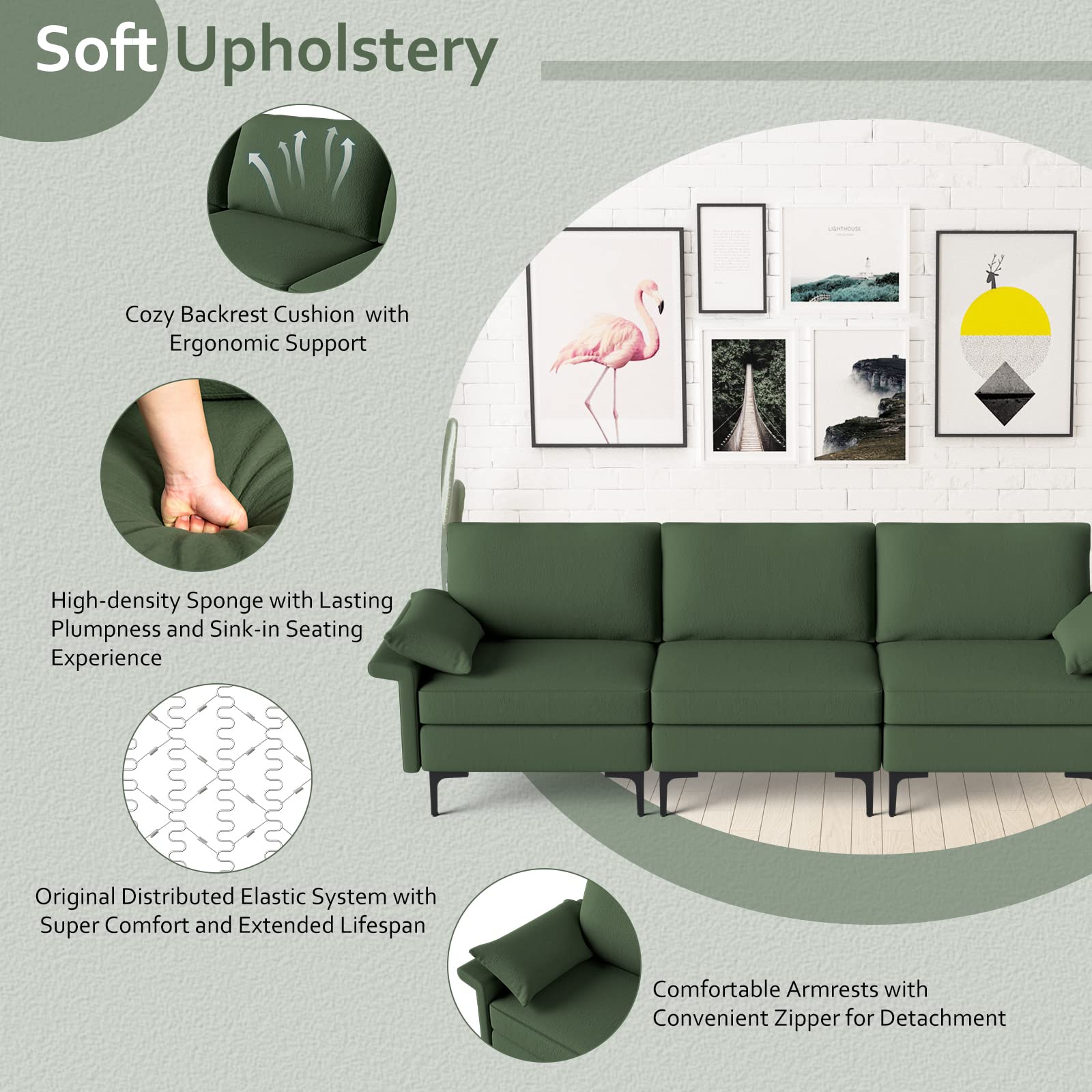 Giantex 3-Seat Sectional Sofa Couch, 100.5" L Convertible Sleeper with USB Port & Outlet 
