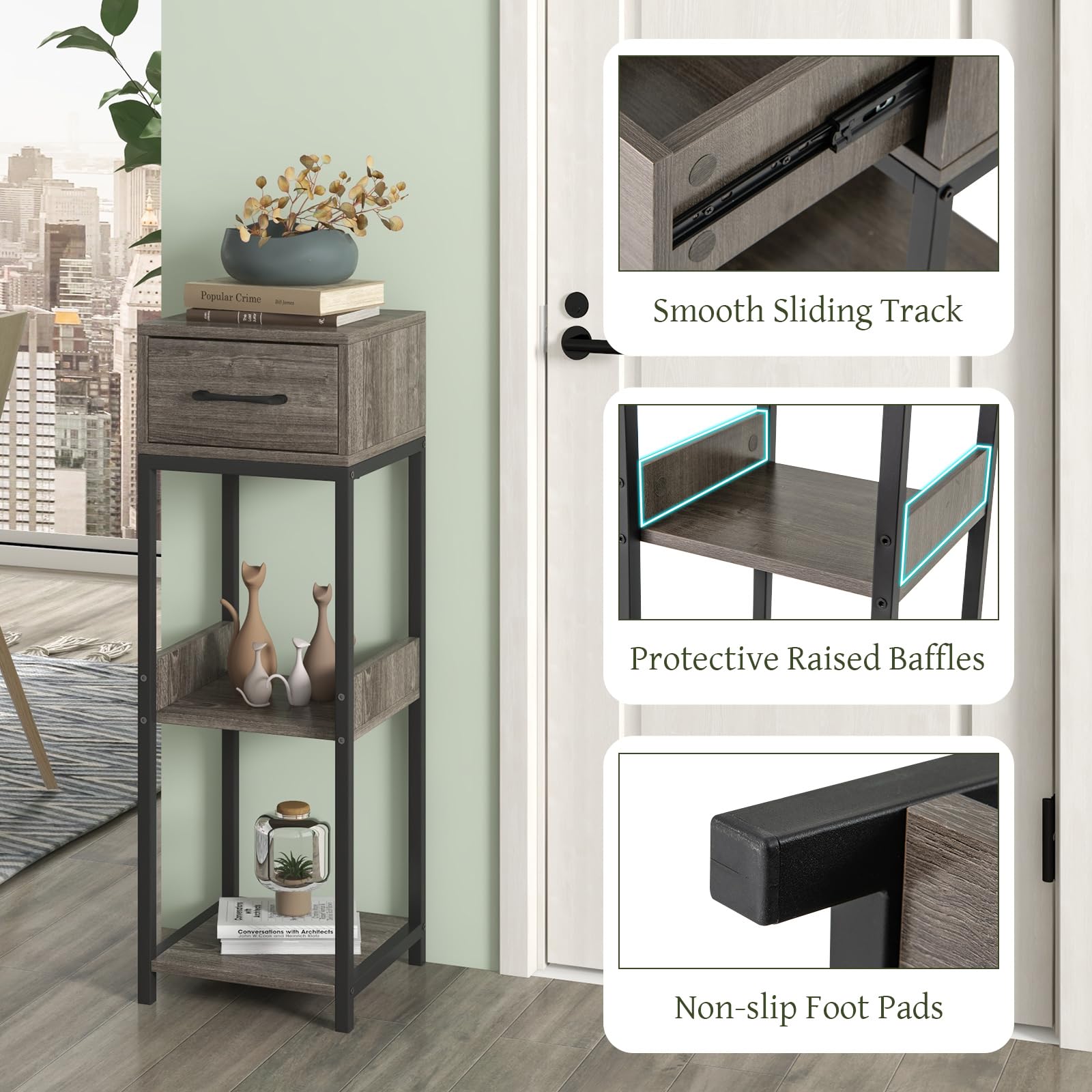 Giantex 3 Tier Tall Plant Stand Indoor, 36 Inch Corner Plant Holder with Drawer & Metal Frame 