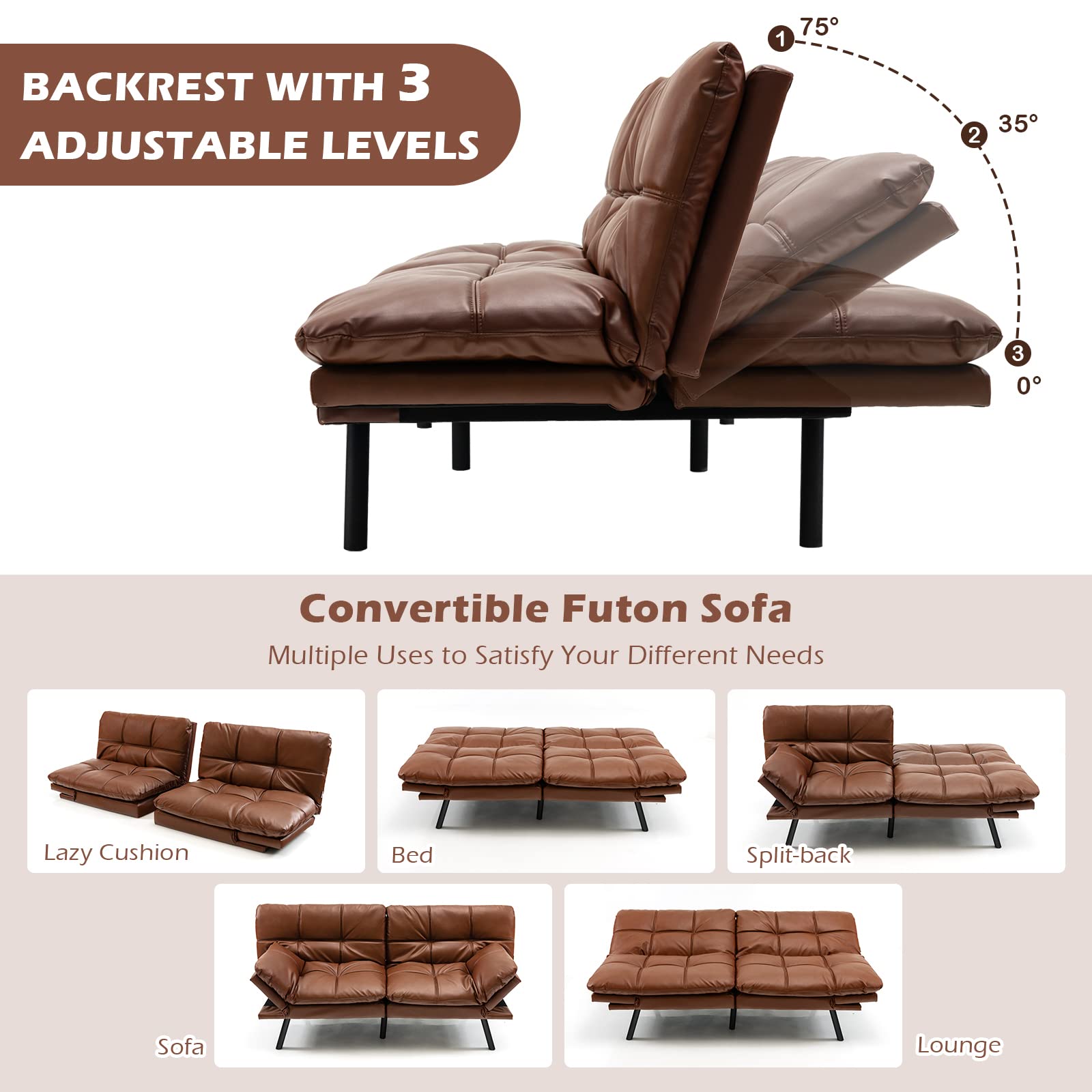 Giantex Futon Sofa Bed, Convertible Memory Foam Futon Couch Sleeper 